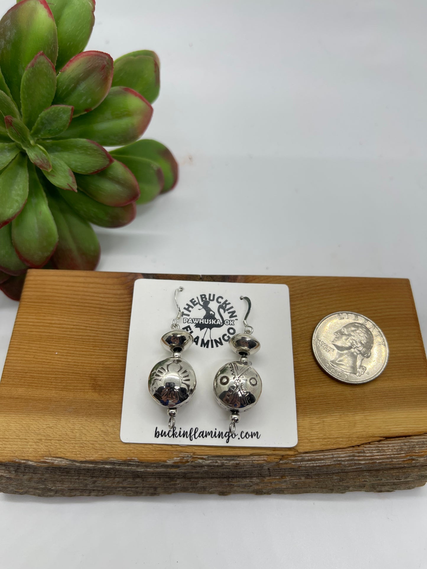 Handmade Navajo Pearl Canteen Bead Dangle Earrings by Sophia Becenti, Navajo
