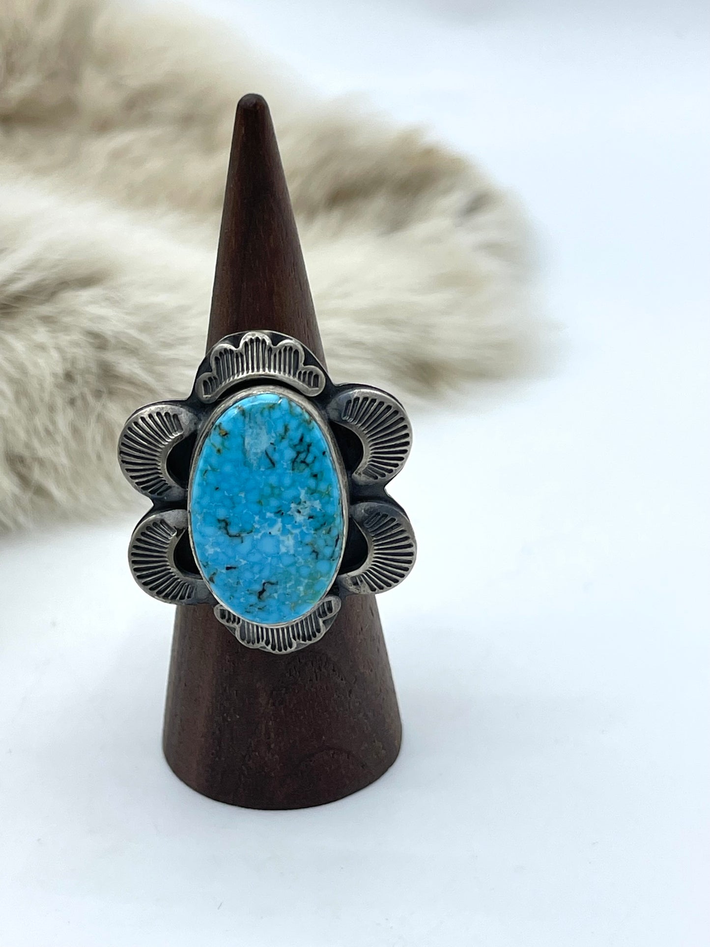 9.5 High Grade Kingman Spiderweb Turquoise Ring by Boyd Ashley, Navajo