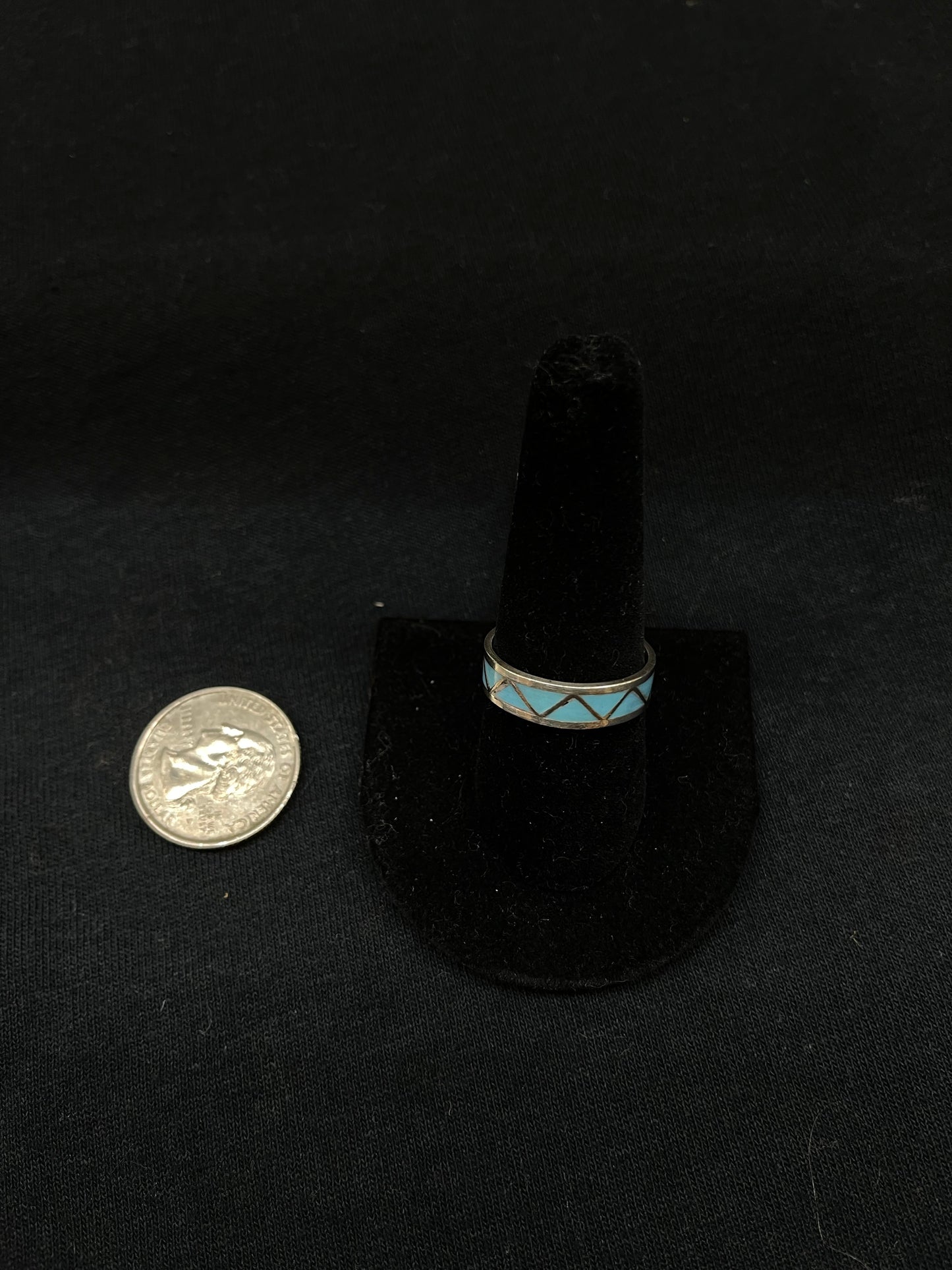 7.5 Inlay Turquoise Ring by Roger Morgan, Navajo