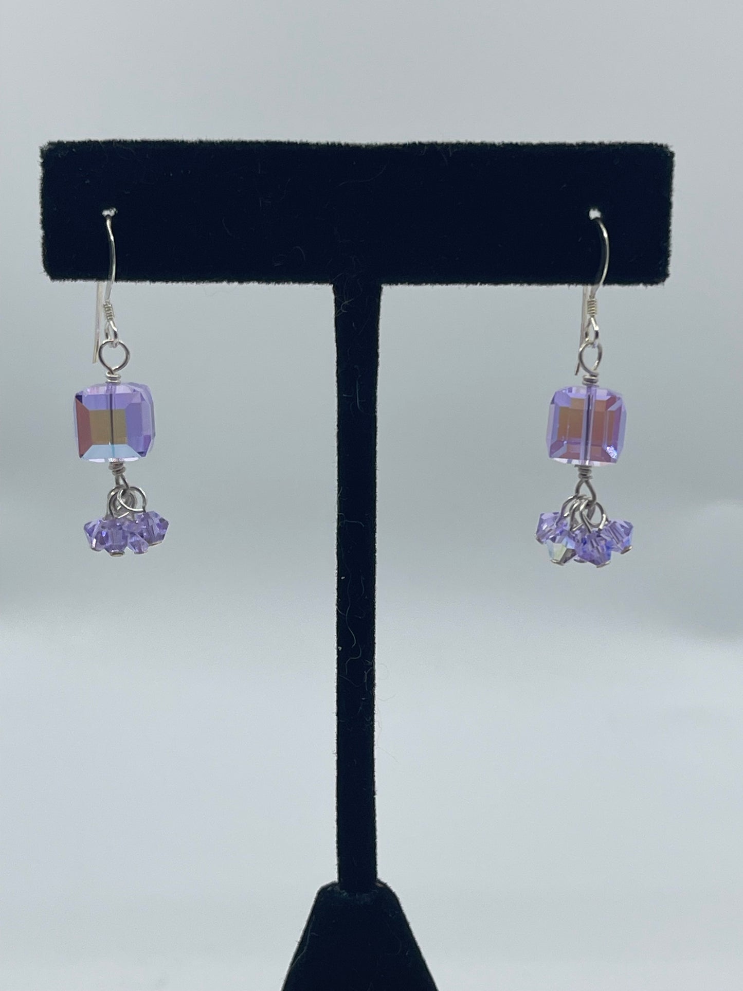 Pink and Purple Swarovski Crystal Dangle Earrings