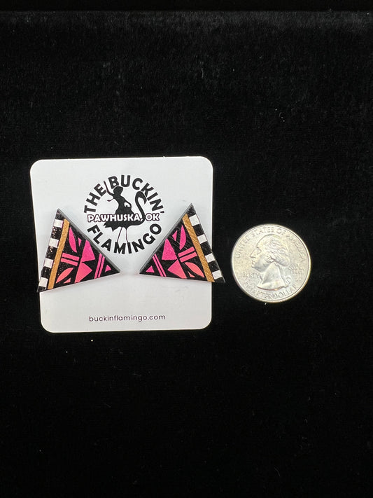 Hand cut & Hand painted Wooden Triangle Earrings by Micah Garcia, Santo Domingo