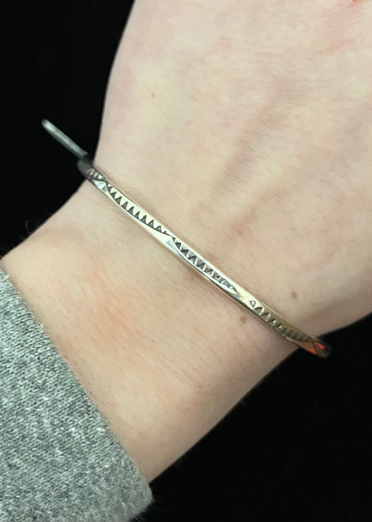 8" Sterling Silver Stamped Bangle by Elaine Tahe, Navajo