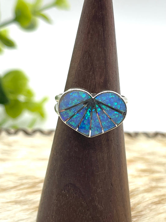 8.5 Blue Opal Inlay Heart Ring