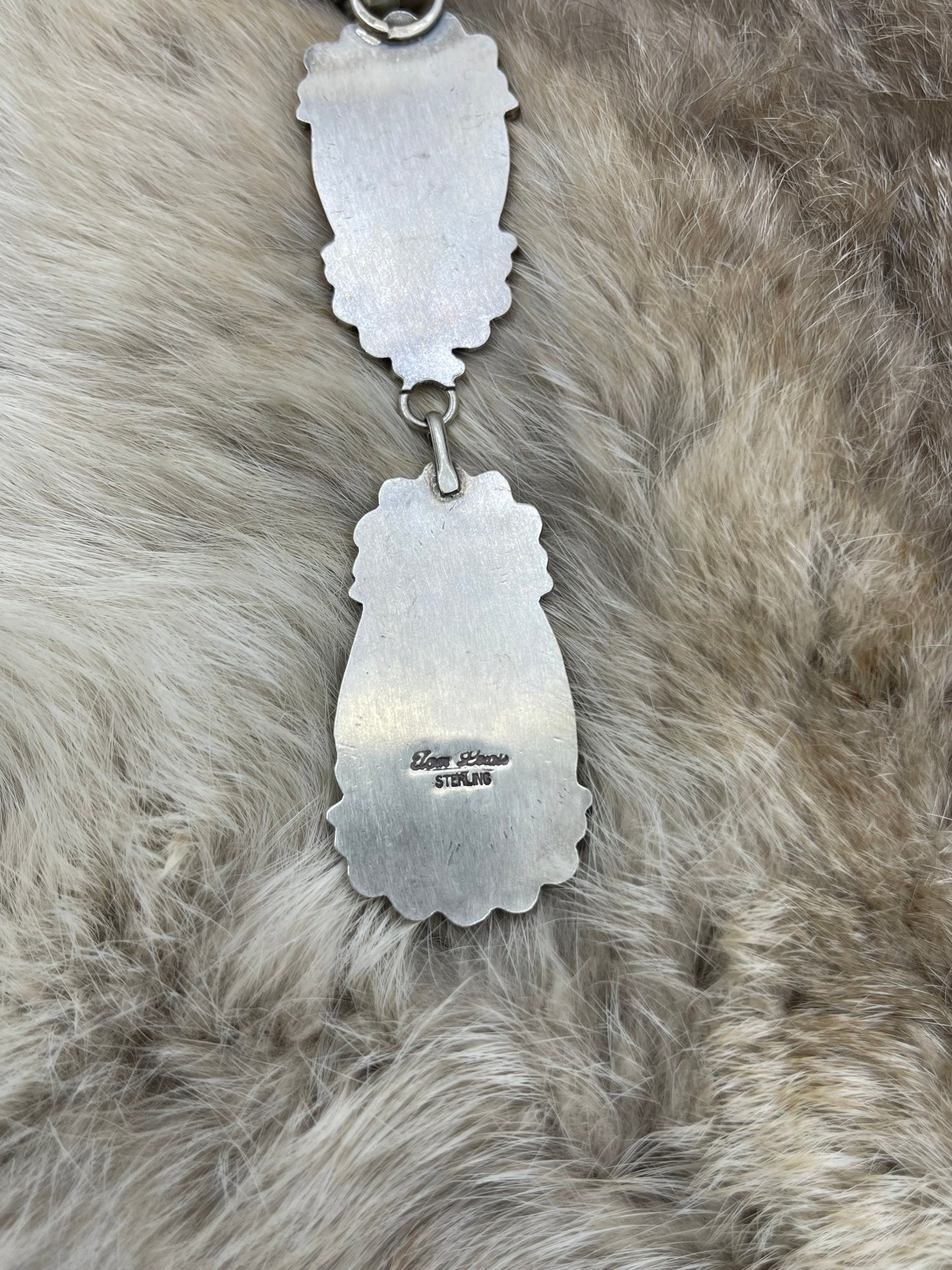 Dark Spiny Oyster 2 Stone Pendant on 20" 7mm Navajo Style Pearls by Tom Lewis, Navajo