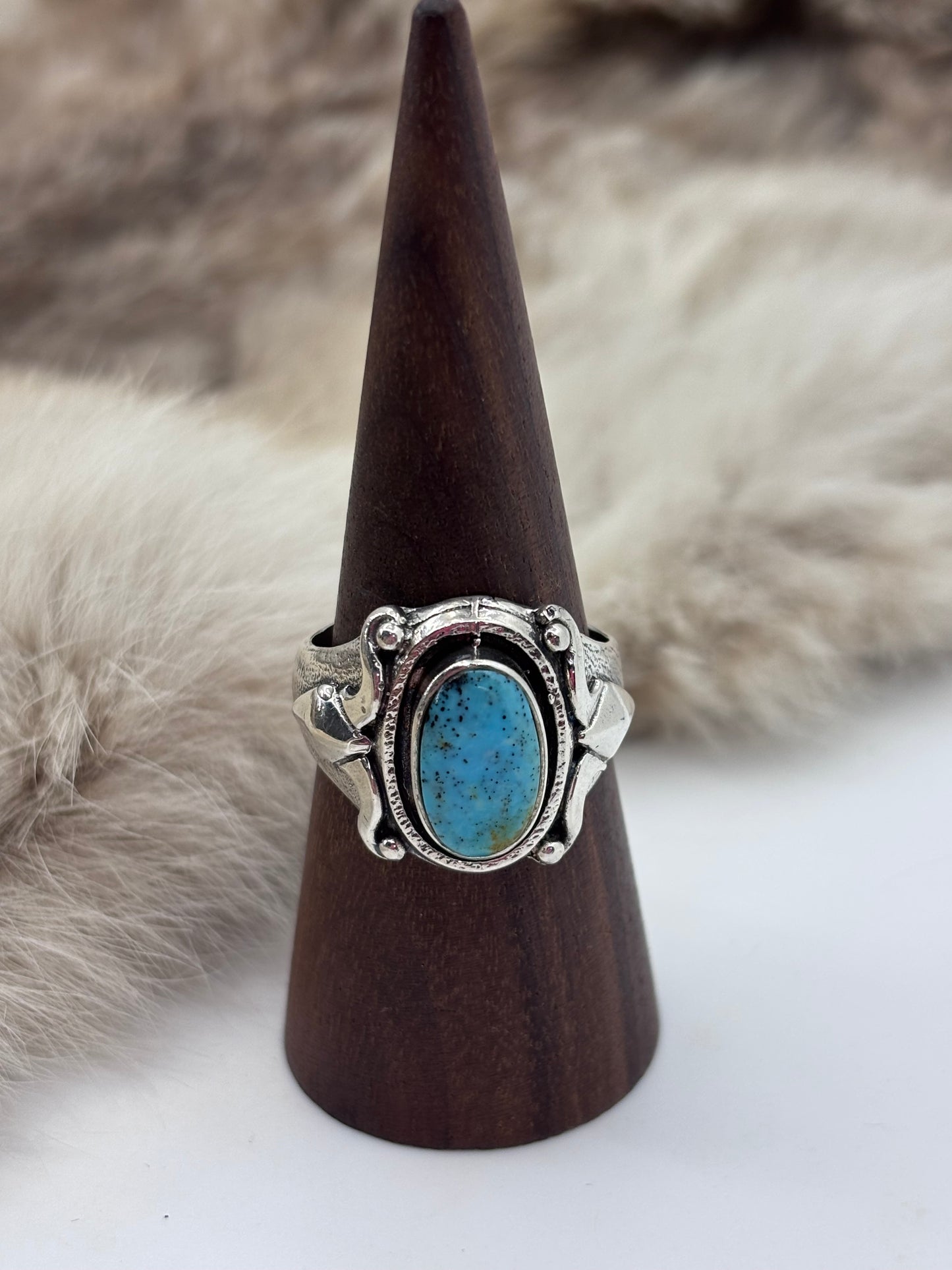 10.5 Turquoise Ring by Bevis Tsadaisi, Zuni