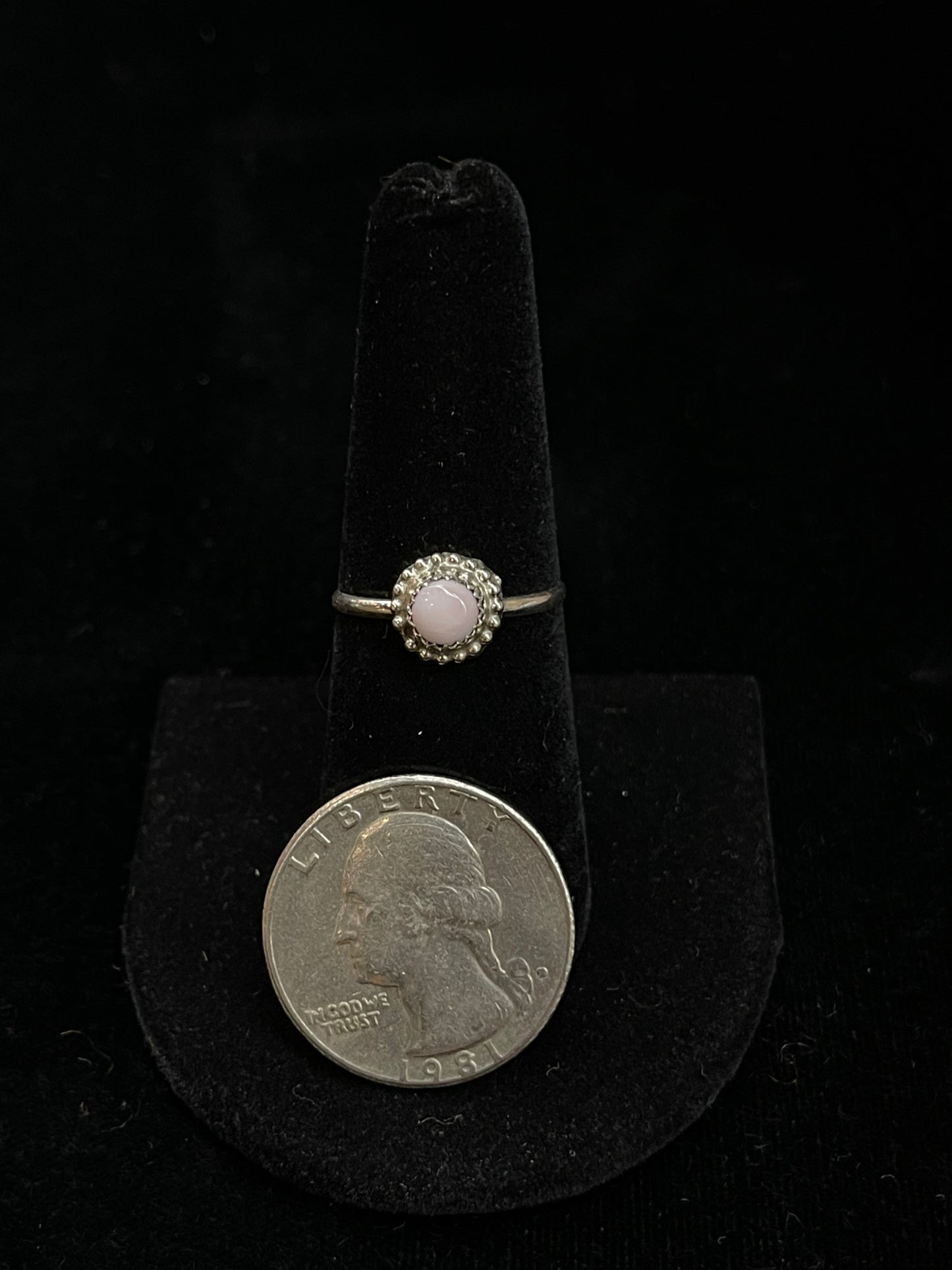 Dainty Pink Conch Shell Ring by Esther White, Navajo