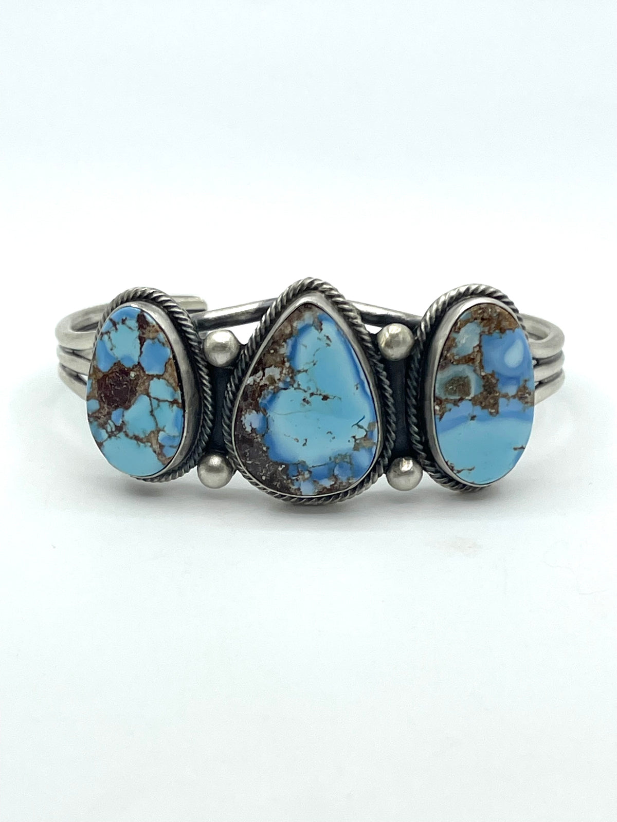 6.5"-7" 3 Stone Golden Hills Turquoise Cuff by Tom Lewis, Navajo