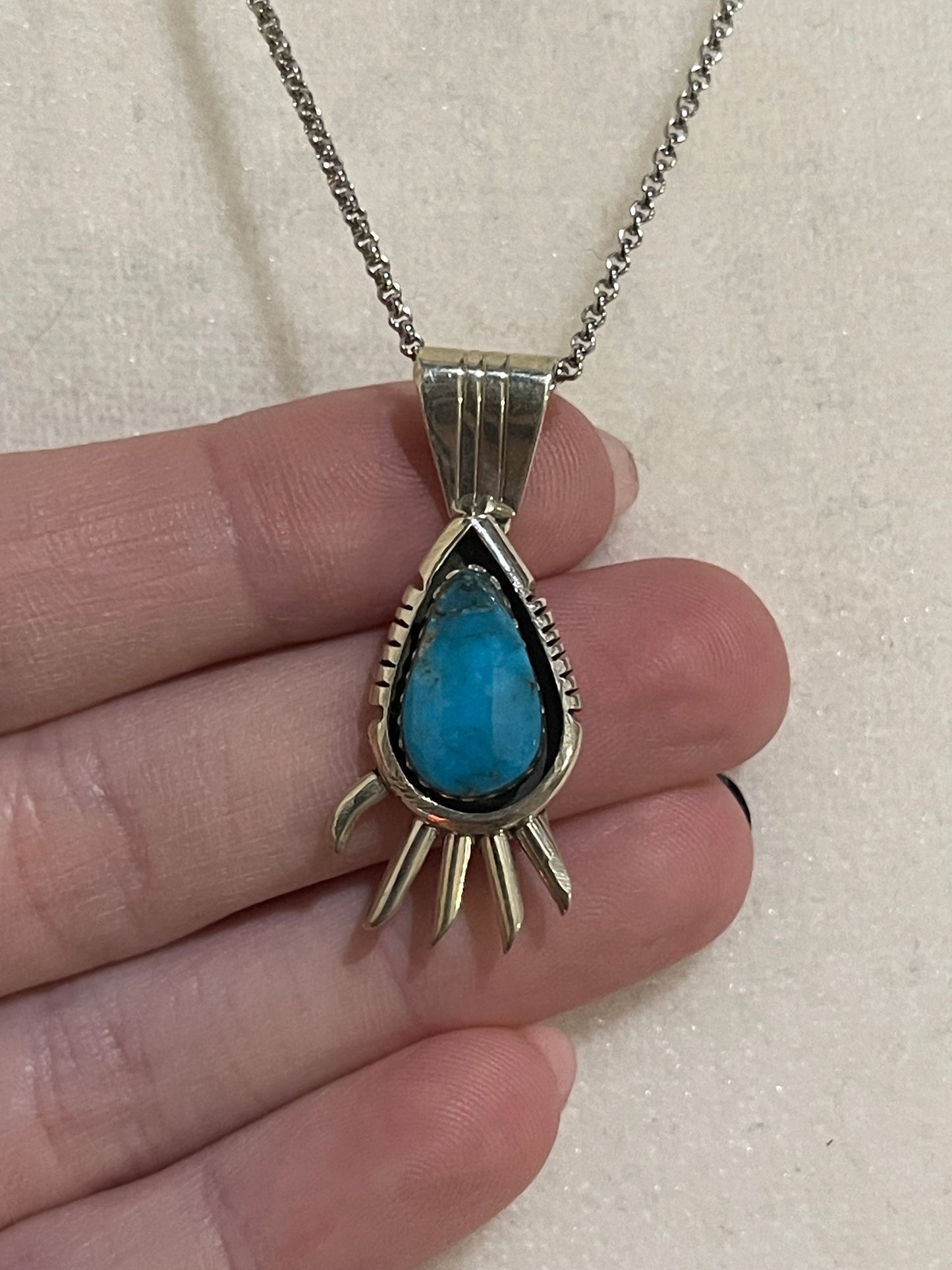 18" Turquoise Teardrop Bear Claw Necklace by Sharon McCarthy, Navajo