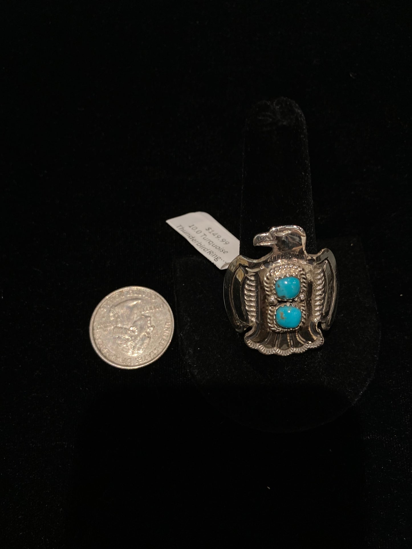 8.5 Turquoise Thunderbird Ring by Alice R. Sanders, Navajo