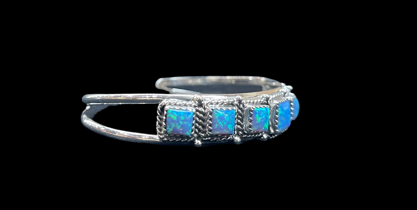 6"-7" 7 Stone Blue Opal Adjustable Cuff by Davey Morgan, Navajo