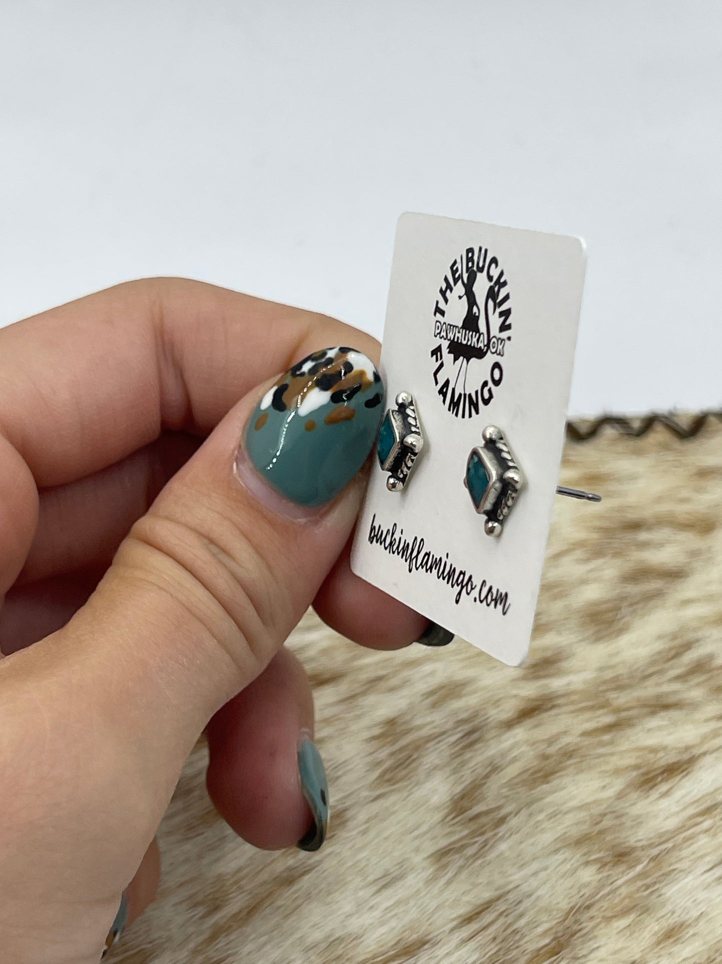 Small Square Turquoise Chip Inlay Post Earrings