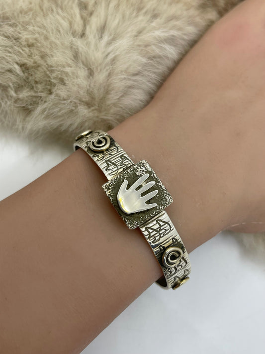6"-7" Mini Hand Petroglyph Cuff by Alex Sanchez, Navajo