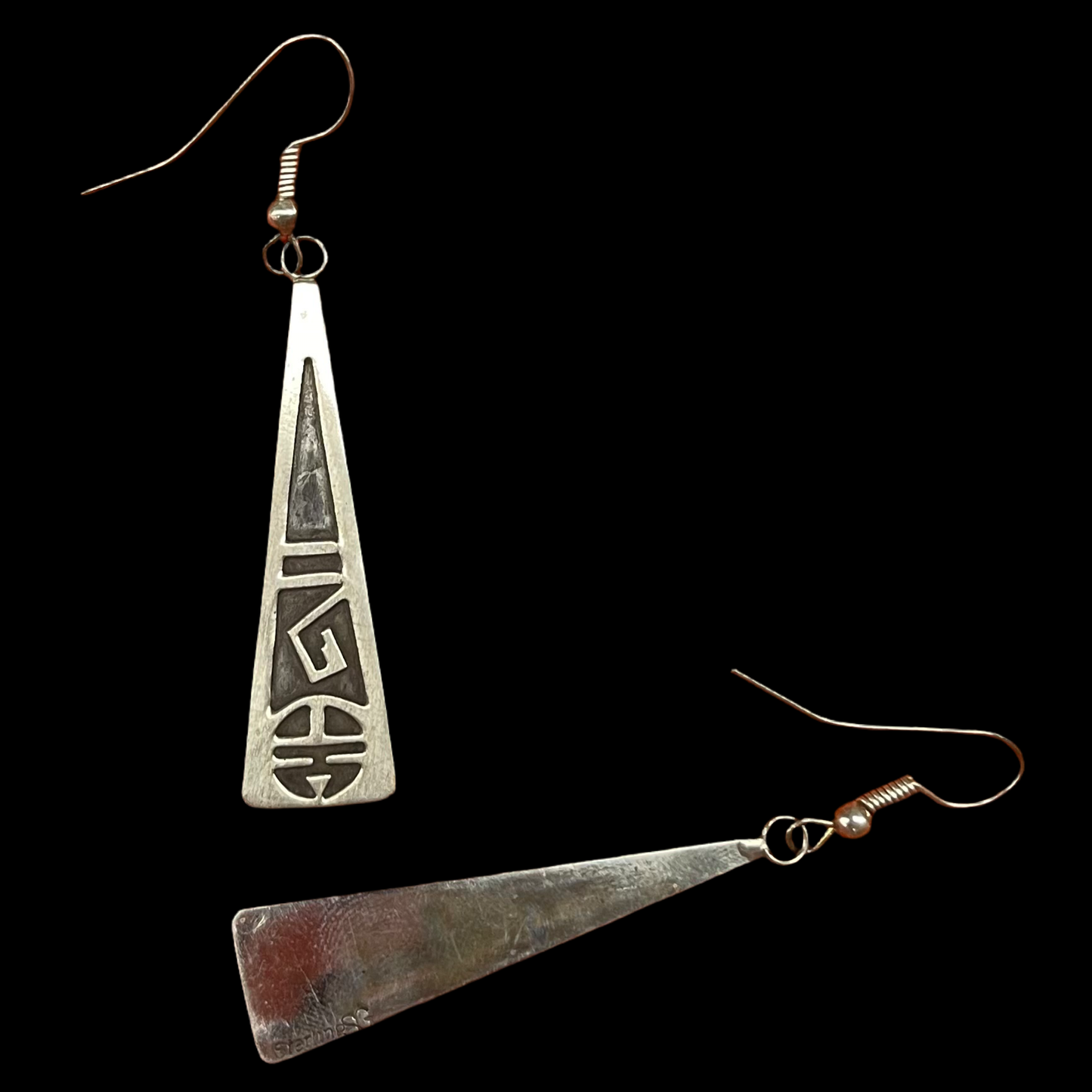 Stamped Sterling Silver Triangle Dangles by Steve Grant, Navajo