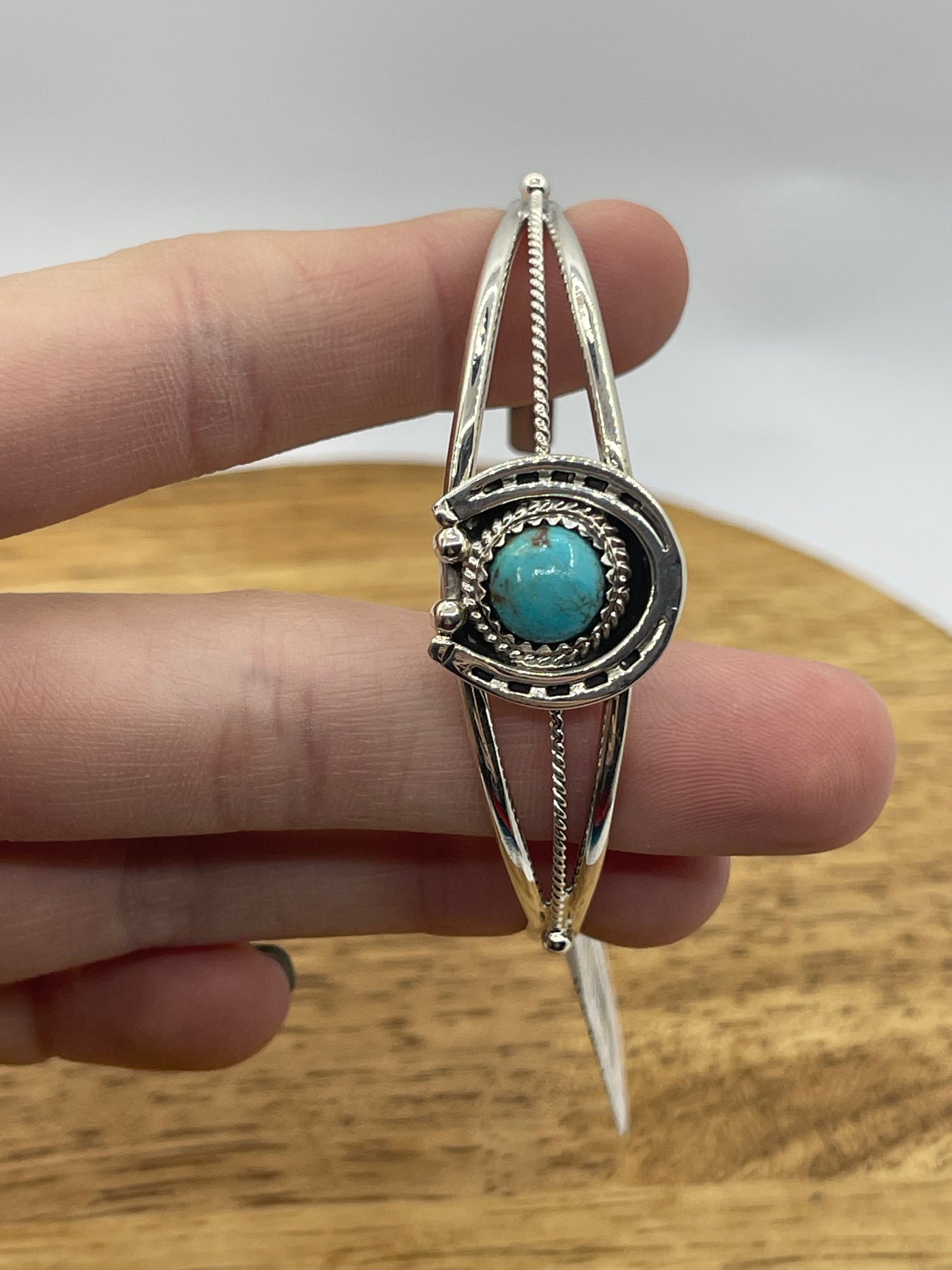 5 1/4"-6 3/4" Turquoise Horseshoe Cuff by Letricia Largo, Navajo