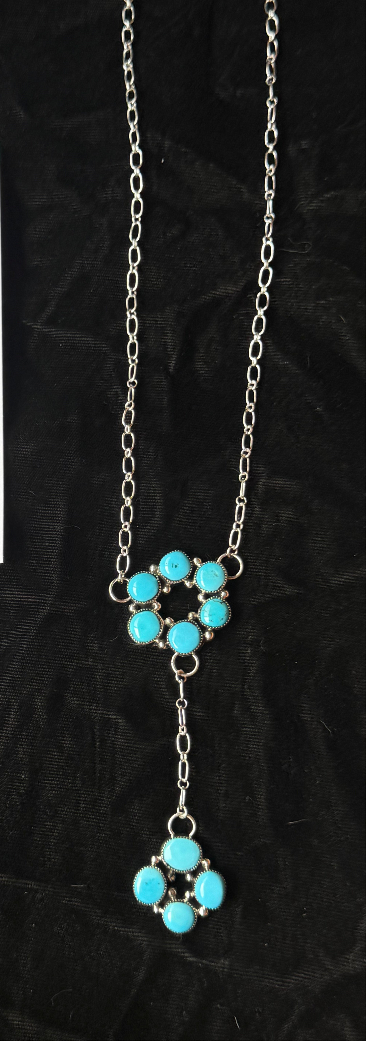 18"+3" Drop Blue Kingman Turquoise Infinity Lariat Necklace by Benny Yellowhorse, Navajo