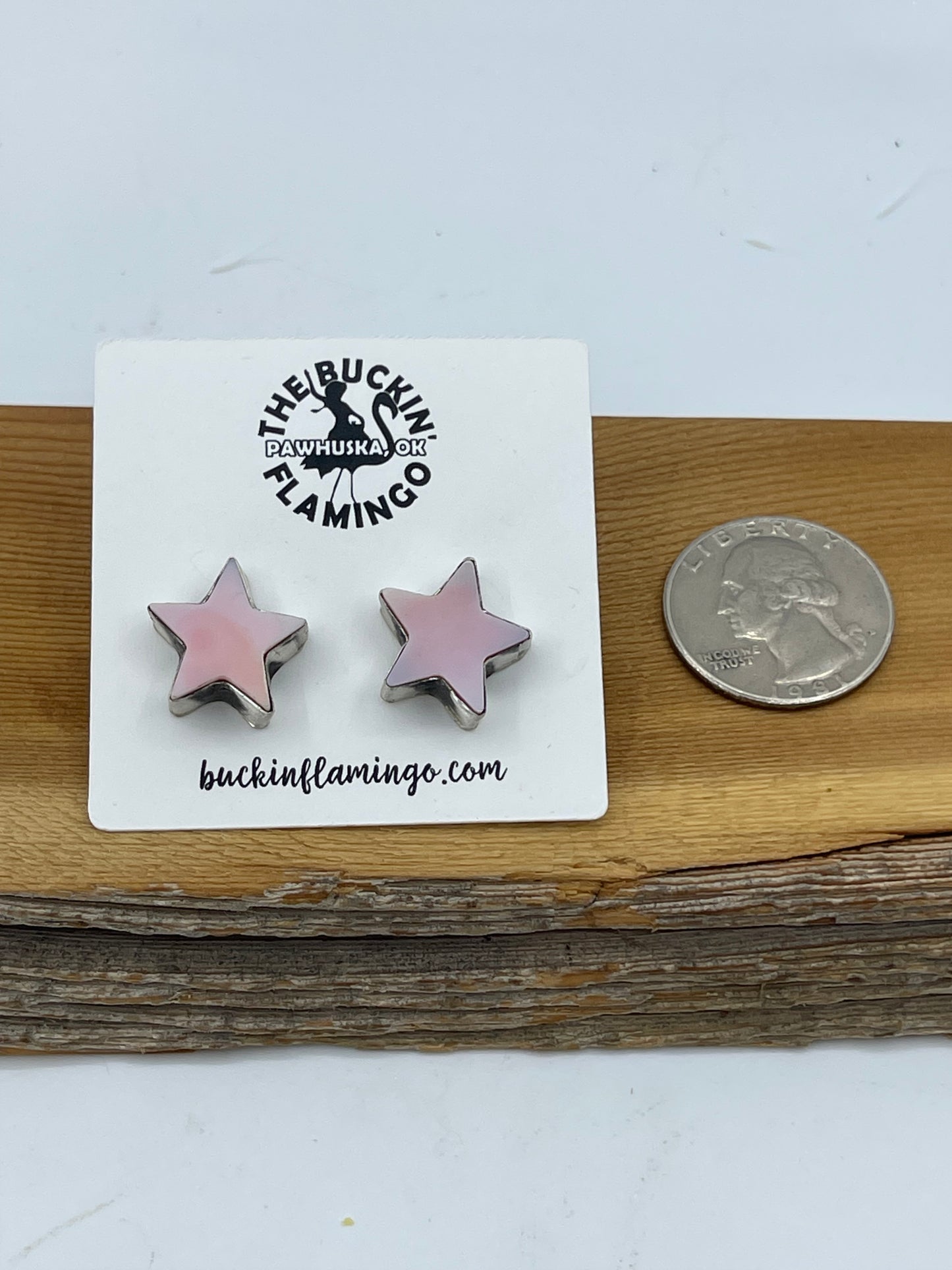 LOT 55 1/4 Pink Conch Shell Star Post Earrings by Johnny Dixon, Navajo