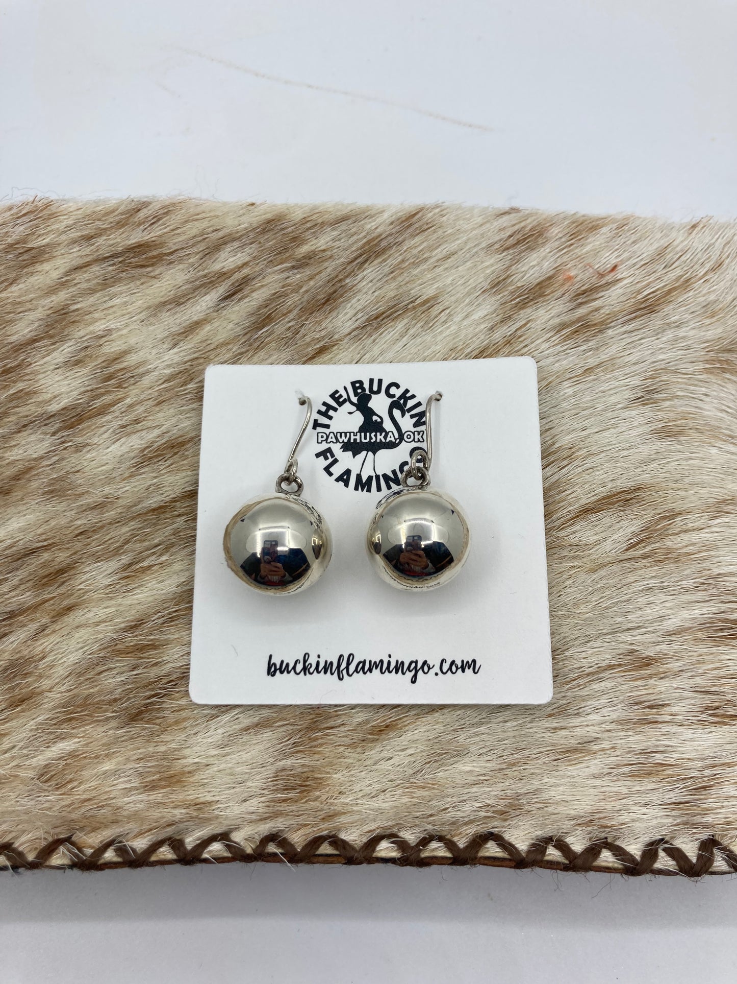 Silver 15mm Handmade Pearl Dangle earrings by Smokey Gchachu, Zuni