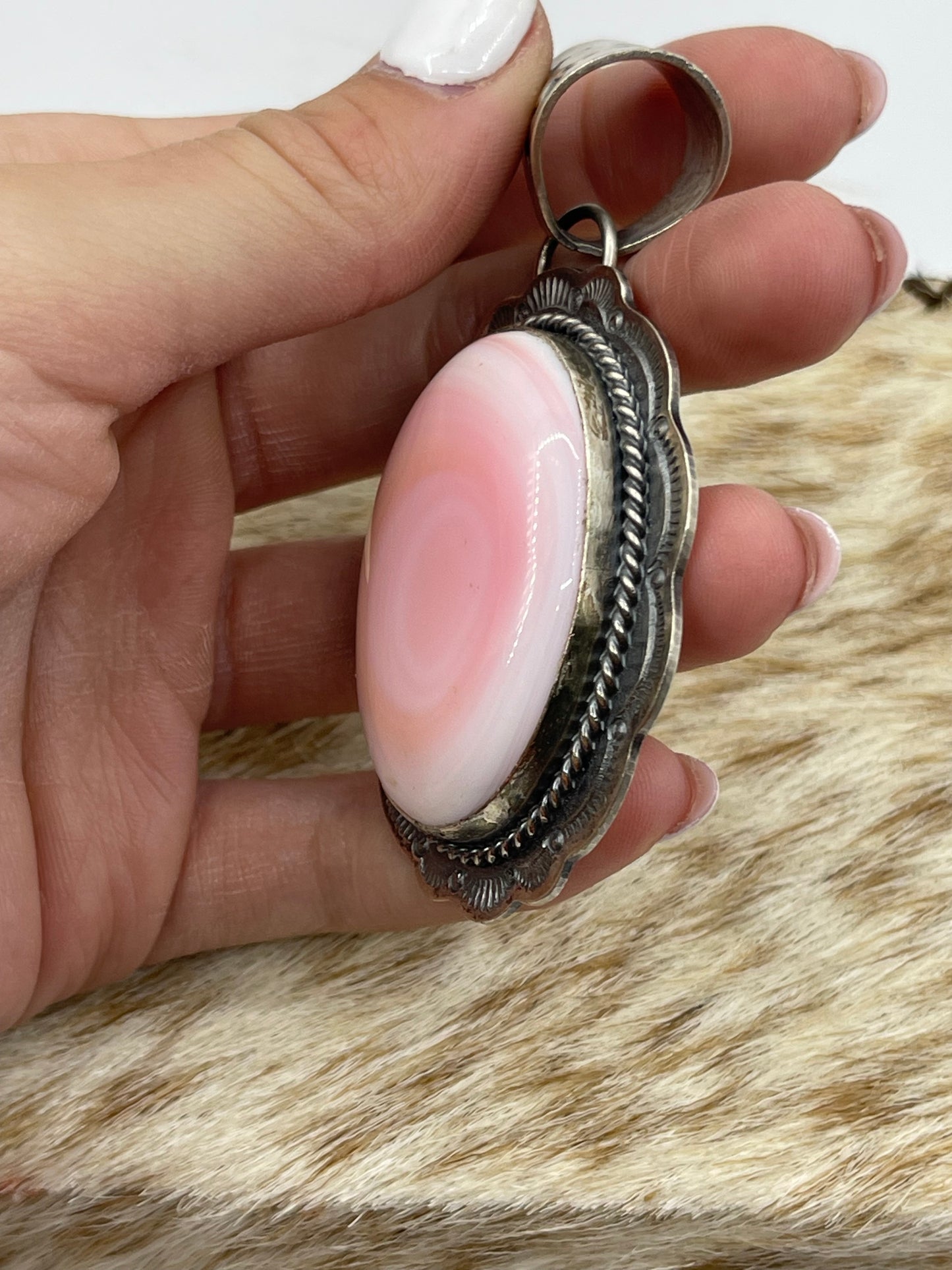 Pink Conch Shell Oval Pendant with a 13mm Bale by John Nelson, Navajo