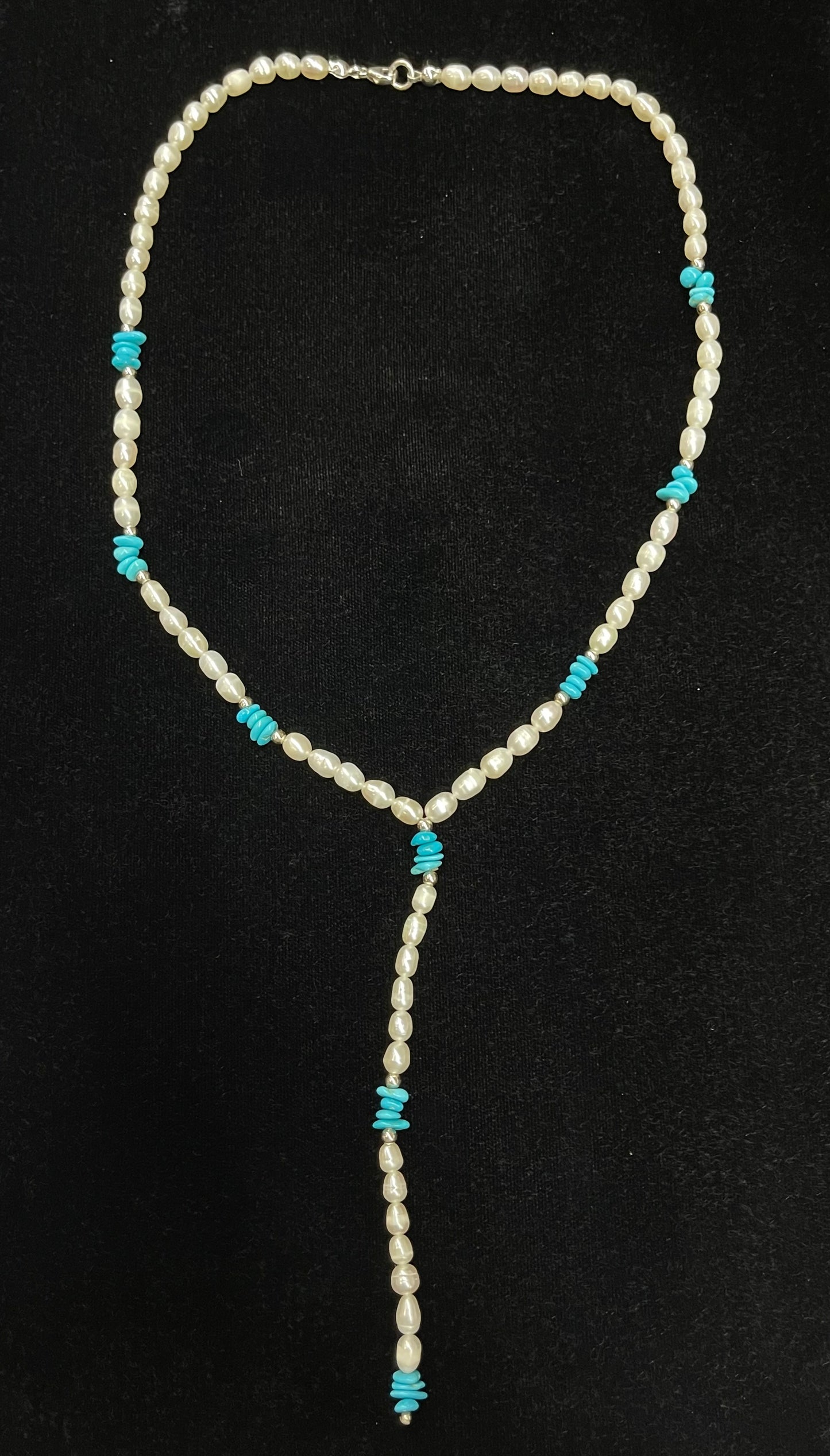 17"+5" Drop Freshwater Pearls and Sleeping Beauty Turquoise Lariat