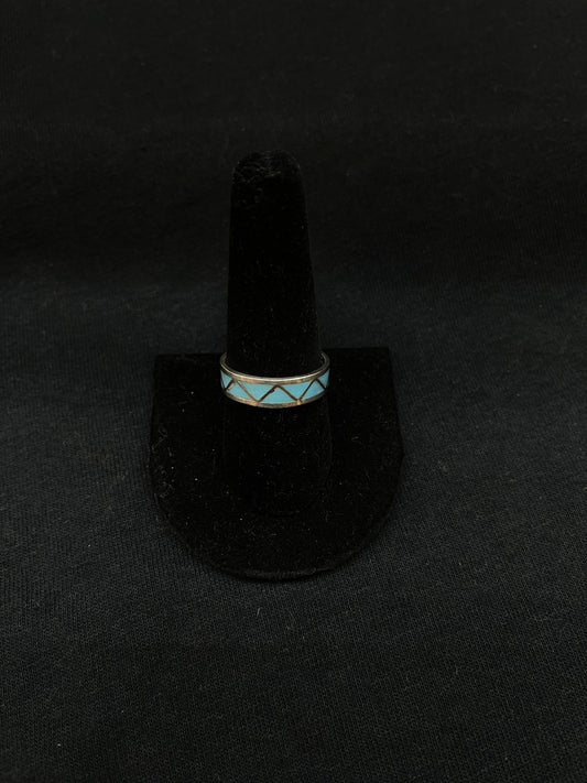 11.5 Inlay Turquoise Ring by Roger Morgan, Navajo