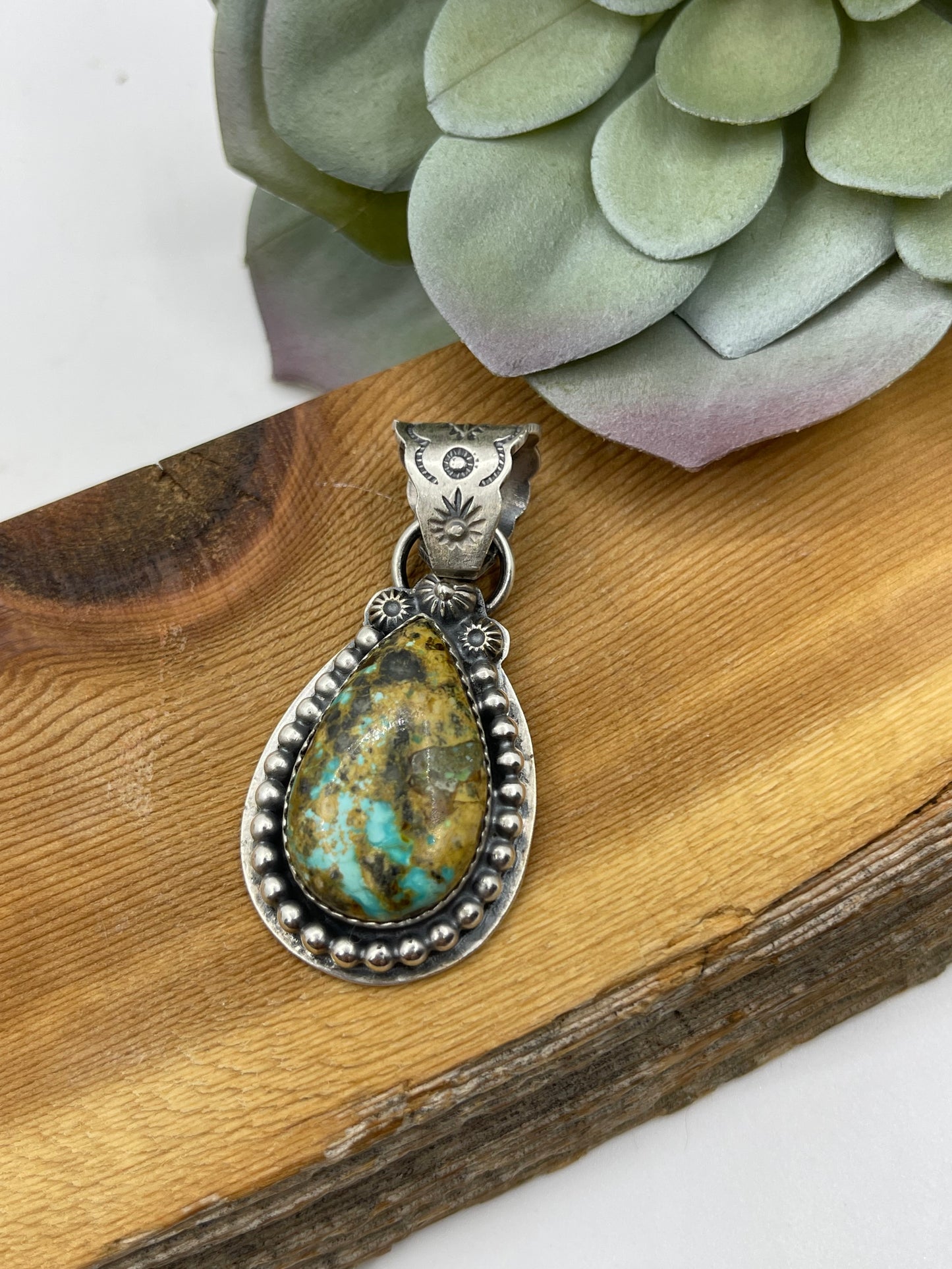 Sonoran Gold Turquoise Teardrop Pendant with a 8.4mm Bale by Boyd Ashley, Navajo