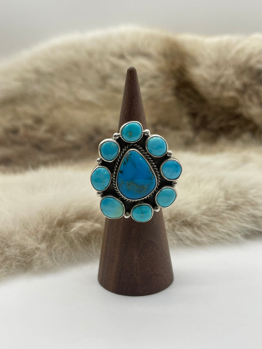 6.0 & Up Kingman Turquoise Adjustable Ring
