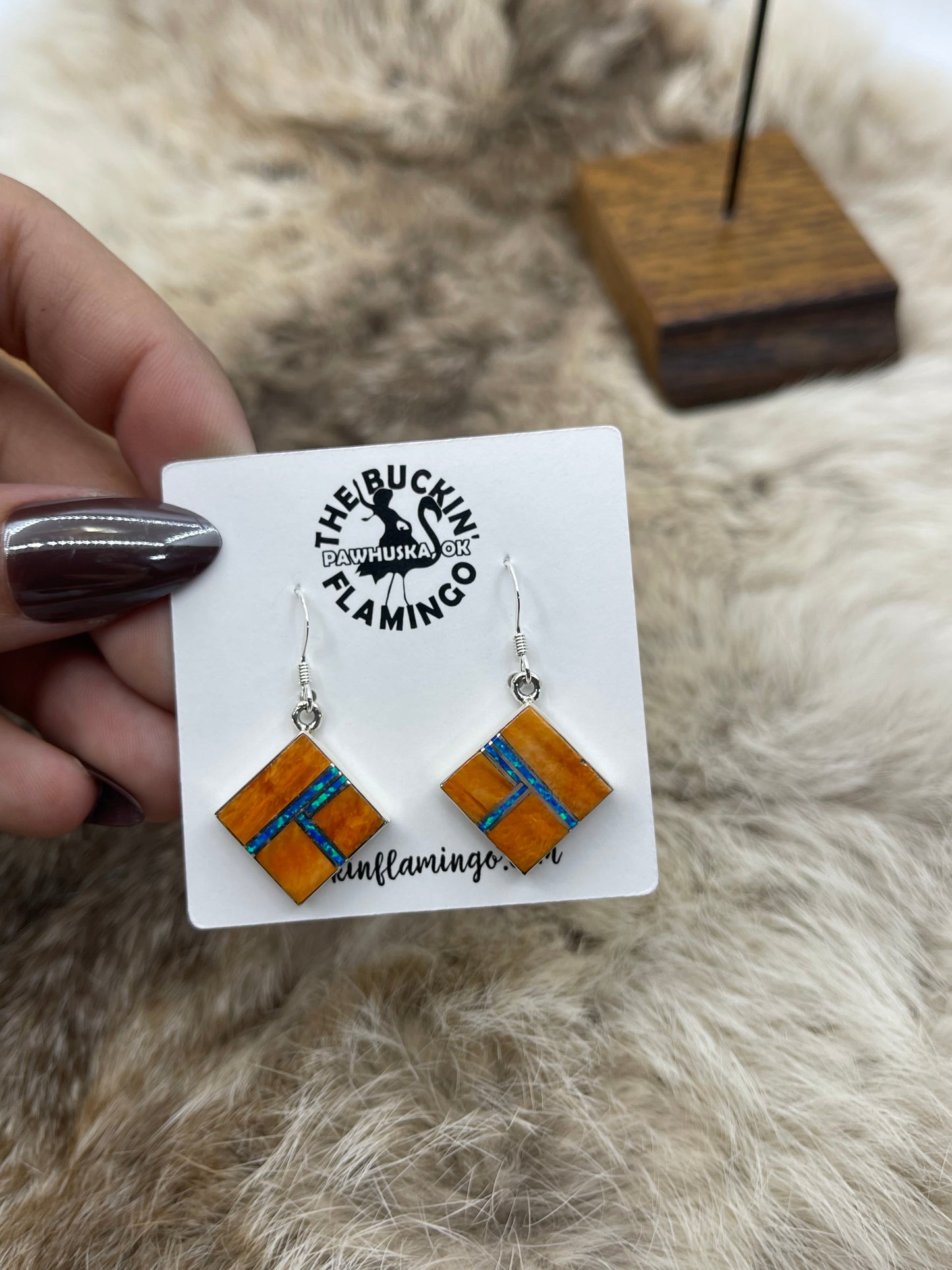 Blue Opal & Spiny Earrings by James Manygoats, Navajo