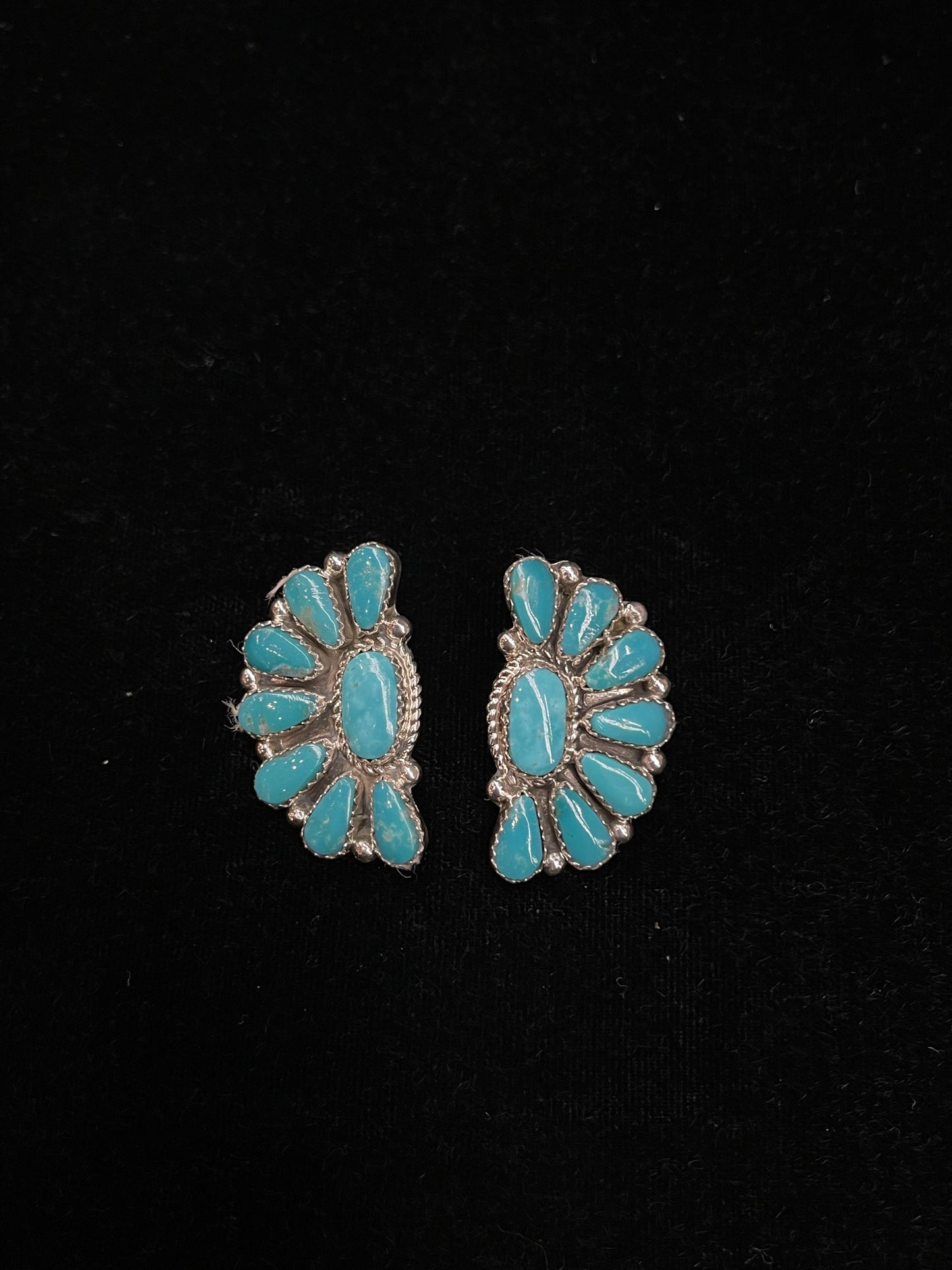 Half Cluster Turquoise Post Earrings by Alicia Wilson, Navajo