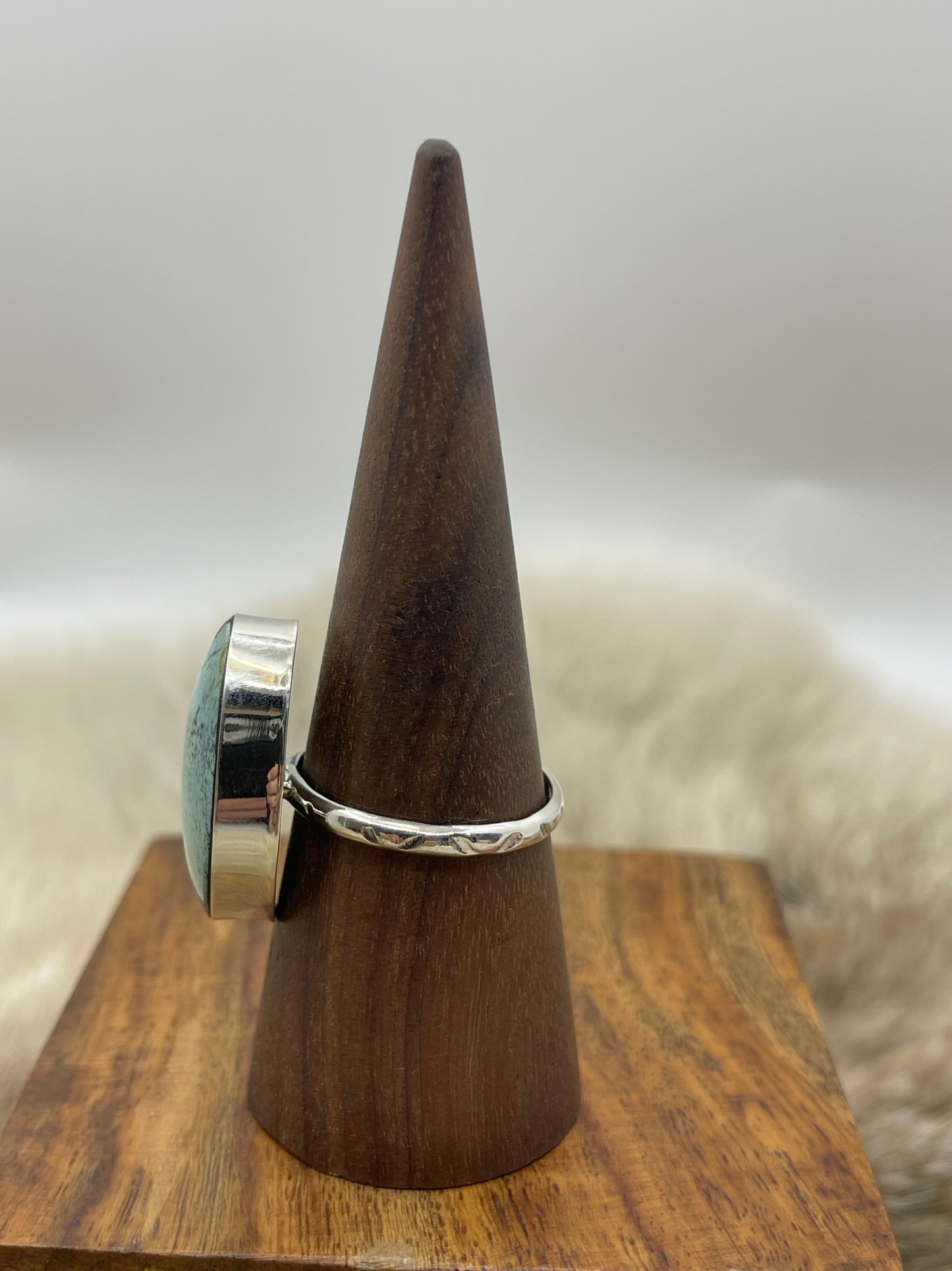 11.5 Oval Kingman Turquoise Ring By David Lopez, Navajo