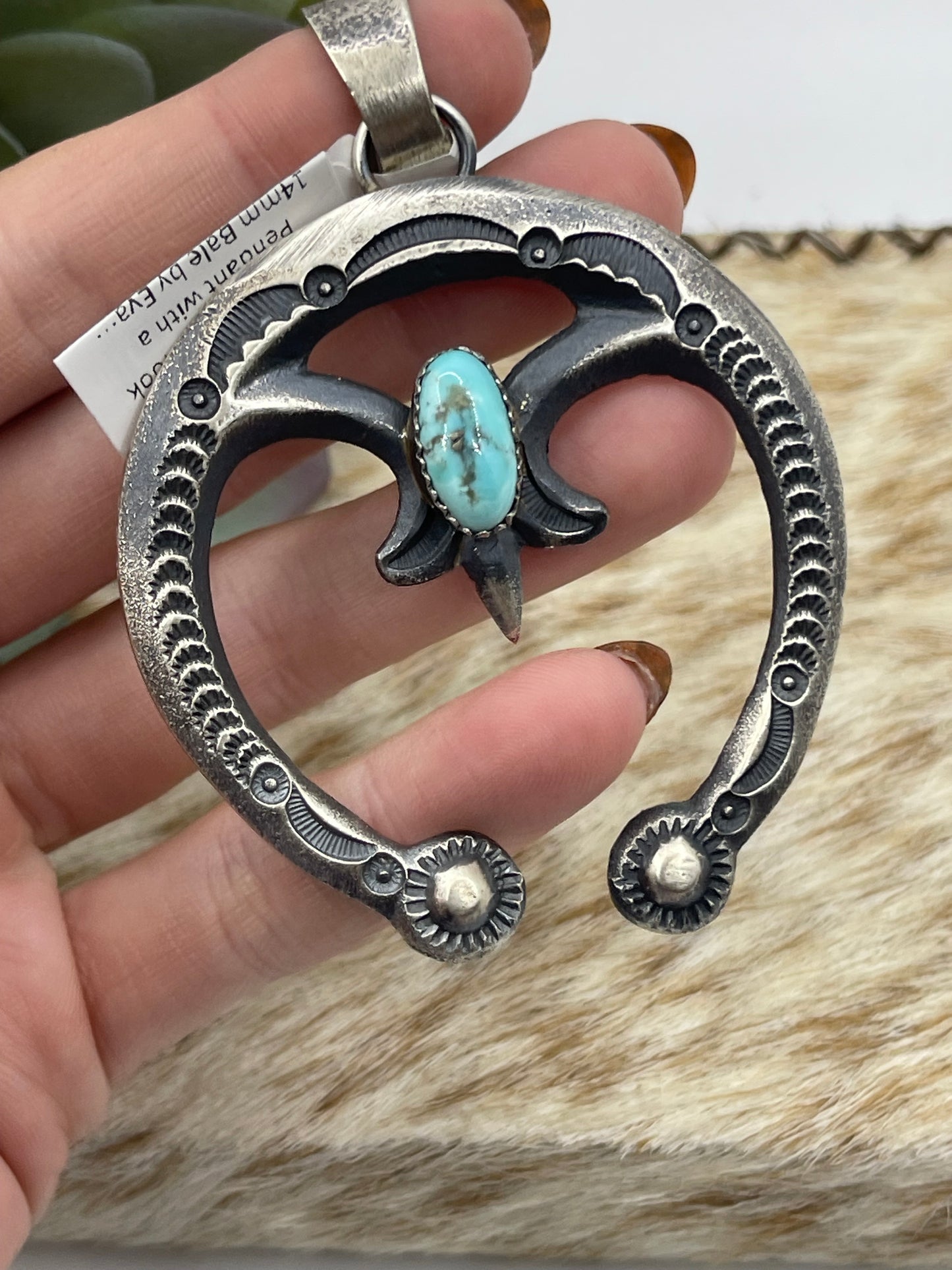Turquoise Naja Hook Pendant with a 14mm Bale by Eva and Linberg Billah, Navajo