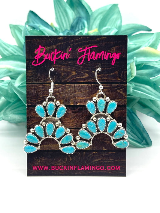 Kingman Turquoise Naja Dangle by Rodney Notah, Navajo