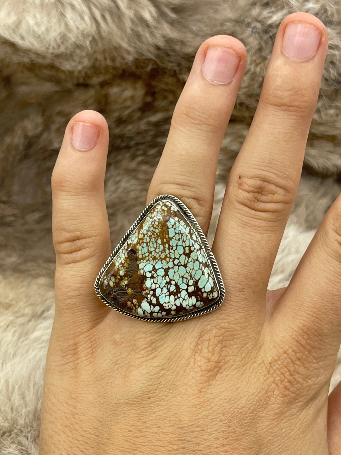 Size 8.0 #8 Turquoise Ring  by Marie Jackson, Navajo