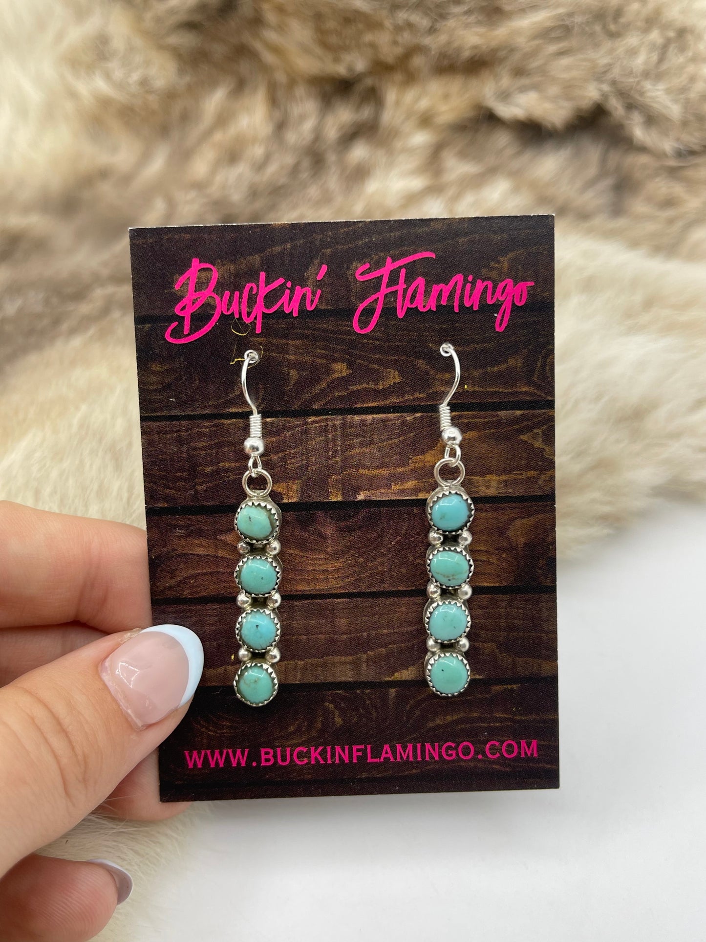 4 STONE KINGMAN TURQUOISE DANGLE EARRINGS BY MAXINE RAMIREZ, NAVAJO