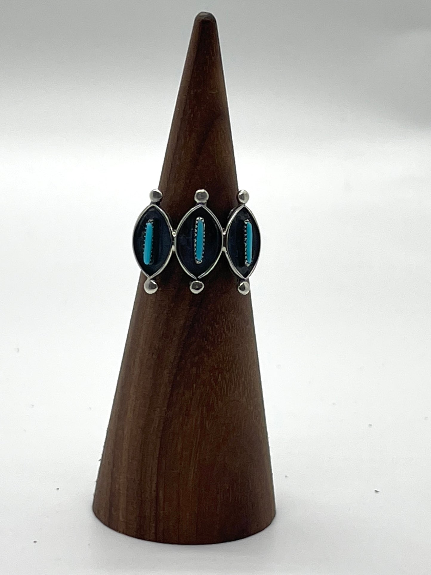 5.0 3 Stone Needlepoint Turquoise Ring by Fernando Othole, Zuni