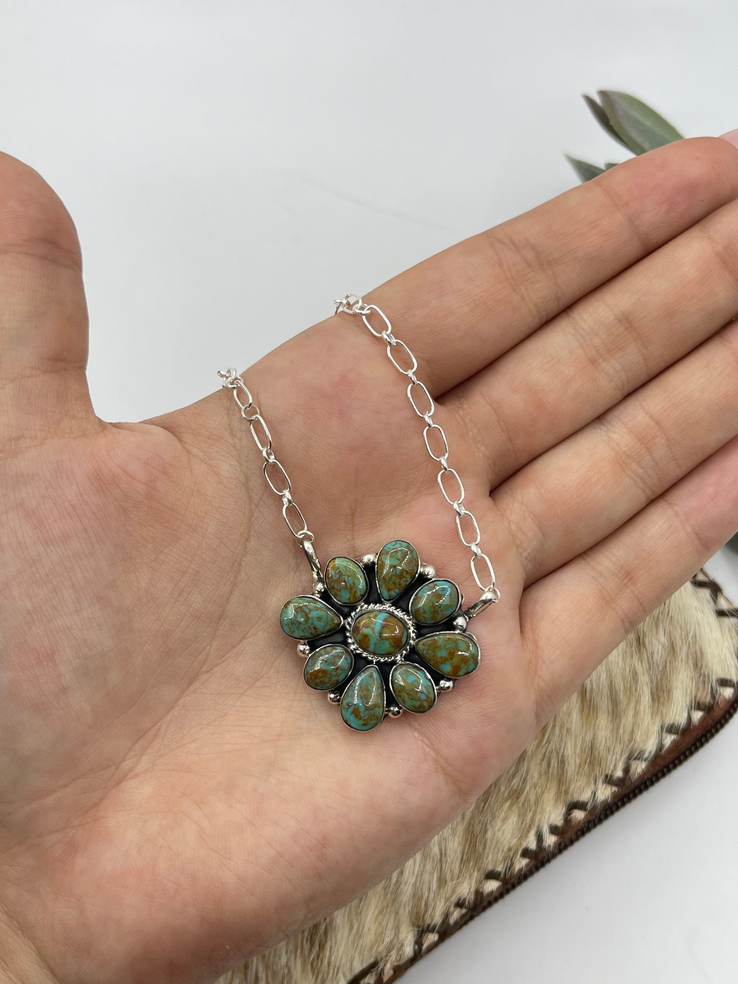 18" Royston Turquoise Cluster Necklace by Charlene Yazzie, Navajo