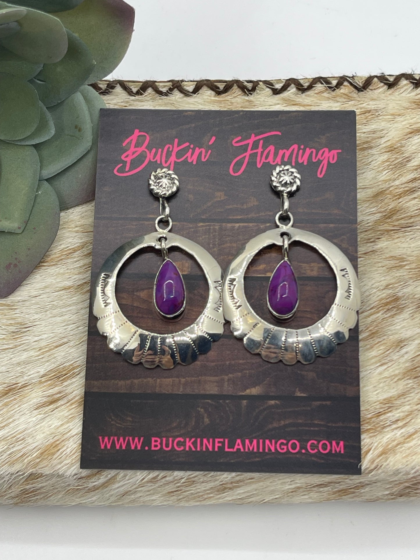 Purple Mojave Post Dangle Hoop Earrings by Sheena Jack, Navajo