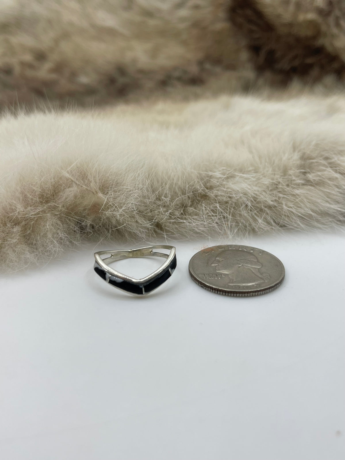7.0 White Buffalo Inlay Chevron Ring by Jamie Johnson, Navajo