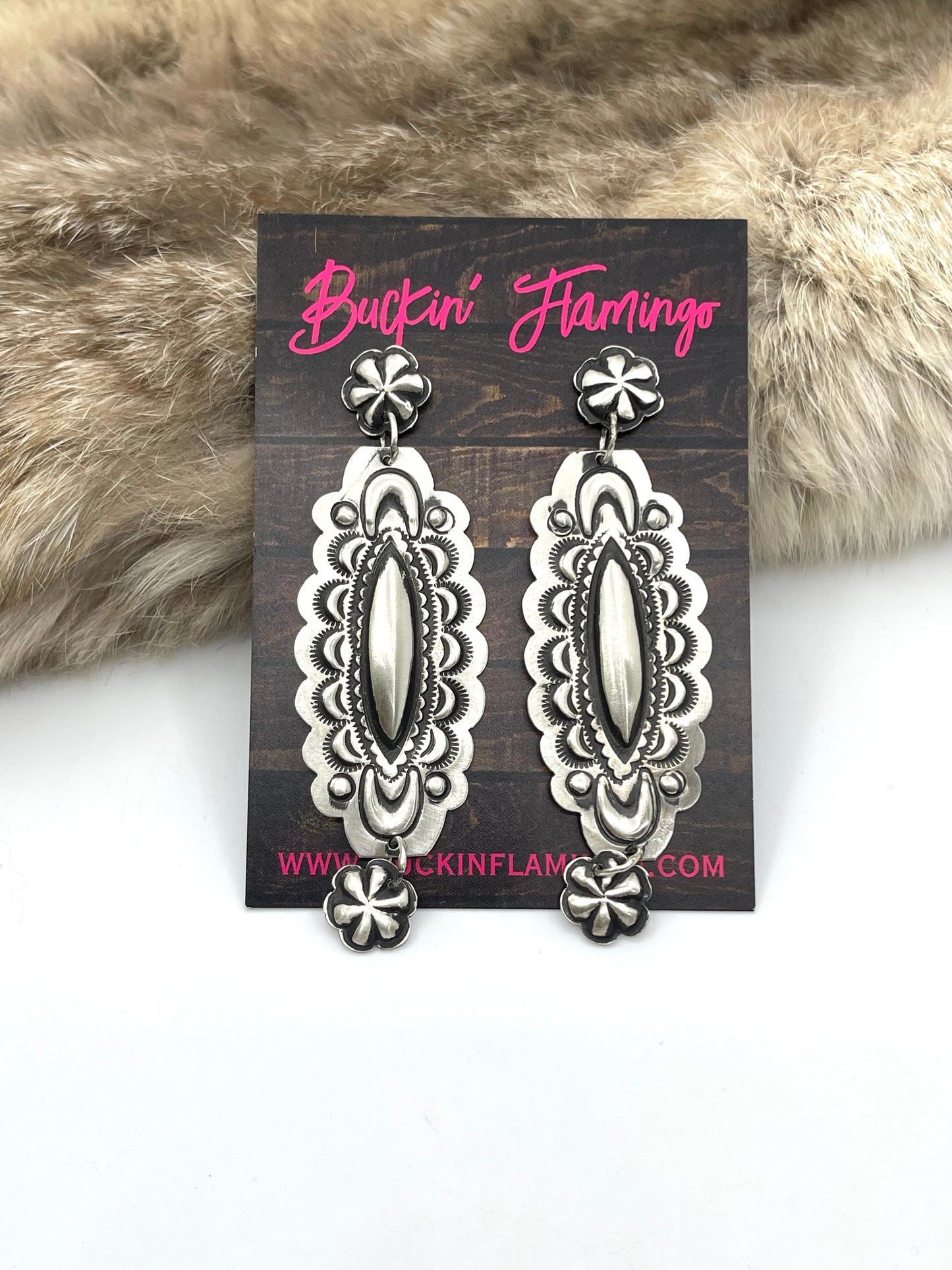 Concho Post Dangle Earrings with Stamping by Leander Tahe, Navajo