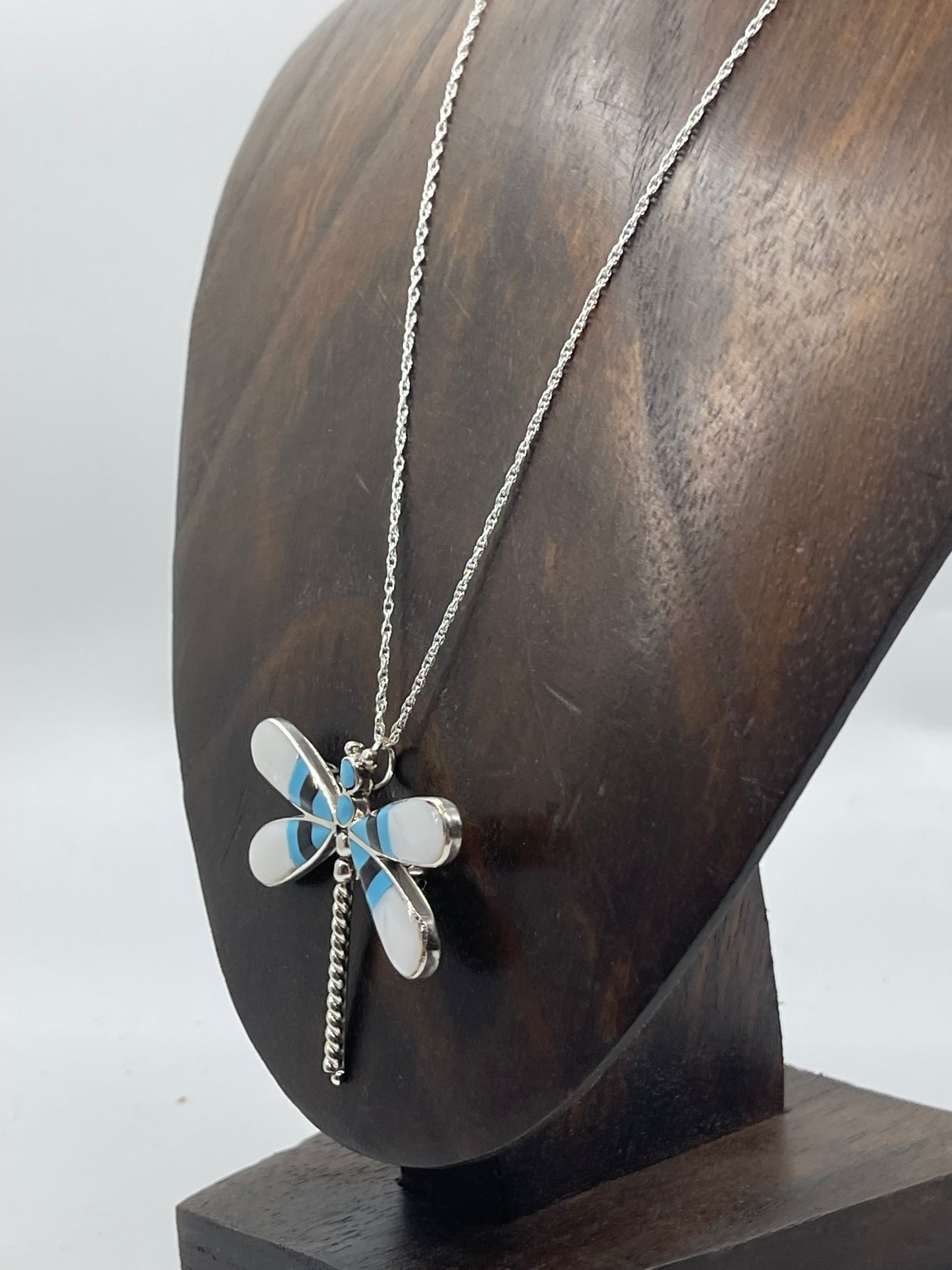 18" Black Onyx, Mother of Pearl, and Turquoise Inlay Necklace Pin/Pendant Combo by Angus Ahiyite, Navajo