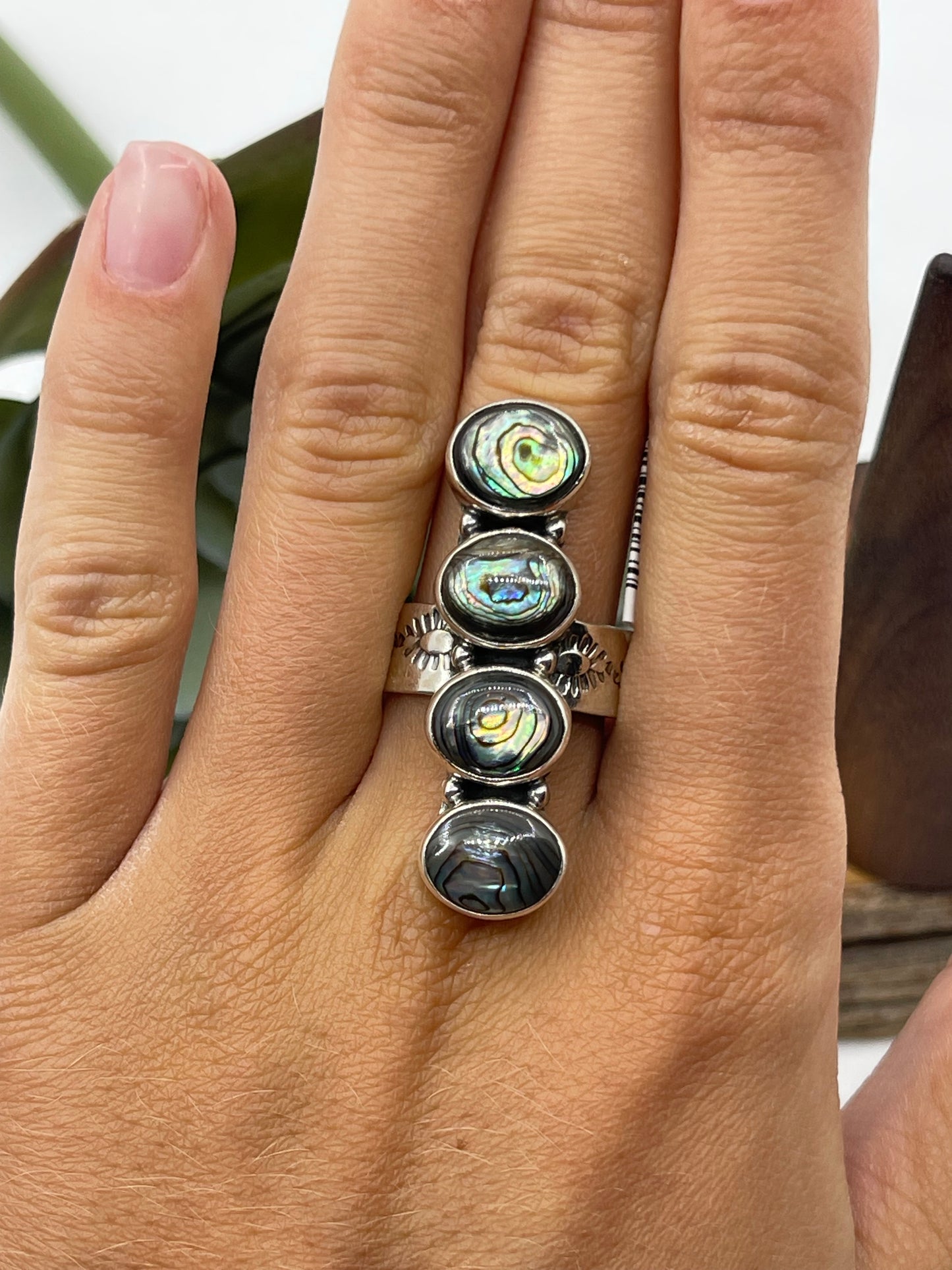Adjustable 4 stone Abalone Shell Ring
