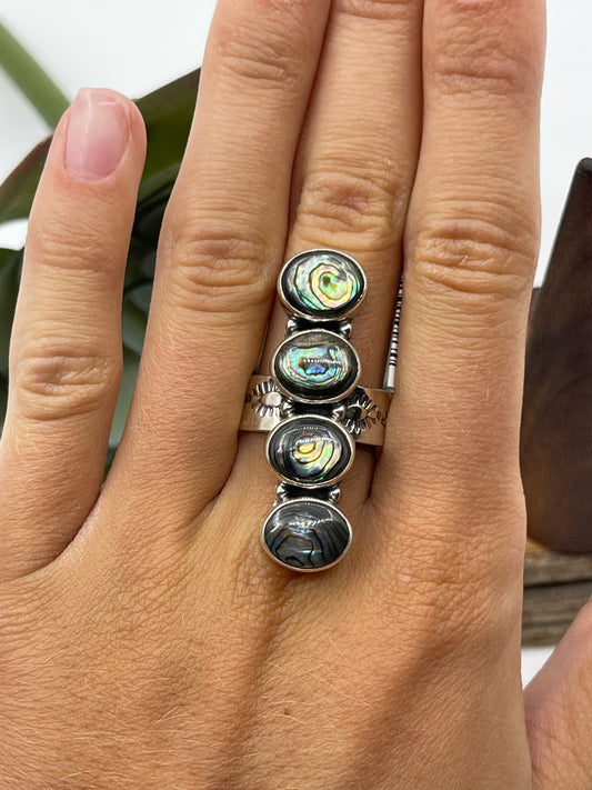 Adjustable 4 stone Abalone Shell Ring
