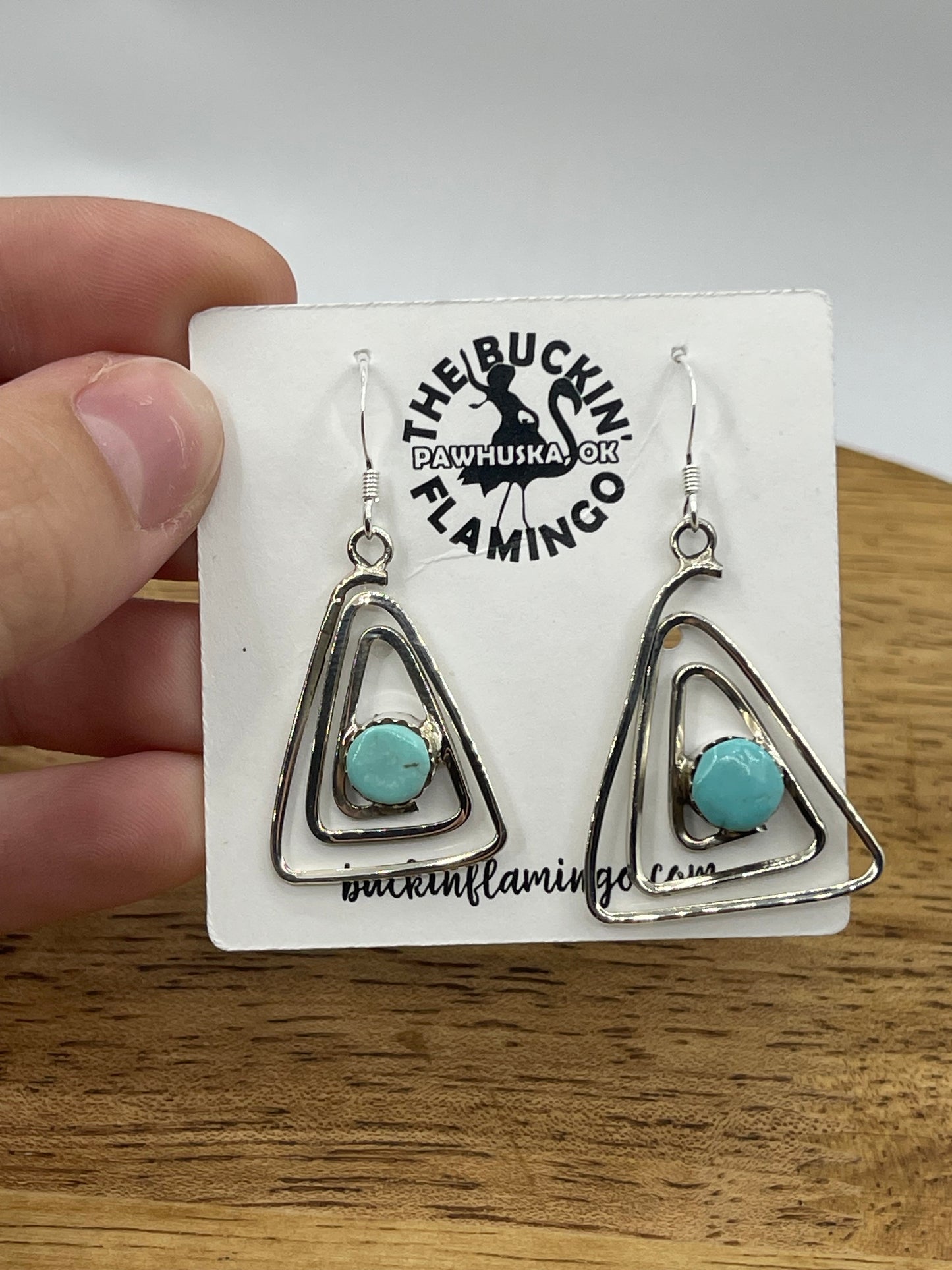 LOT 49 1/11 Turquoise Triangle Spiral Dangle Earrings by Ryntanna Yazzie, Navajo