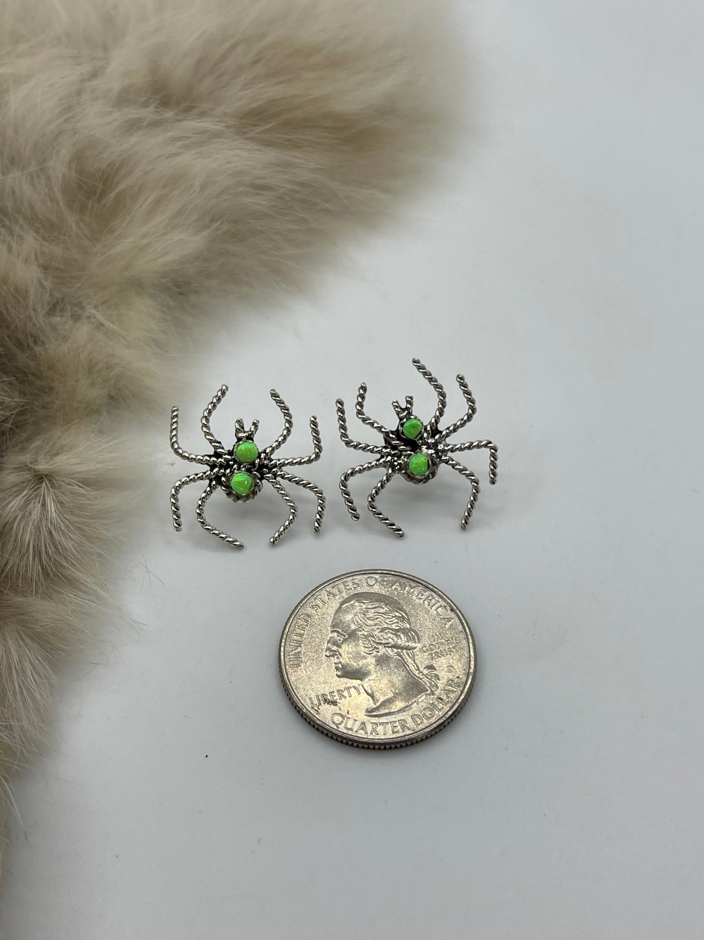 Green Opal Spider Post Earrings by Gilber Weebothee, Zuni