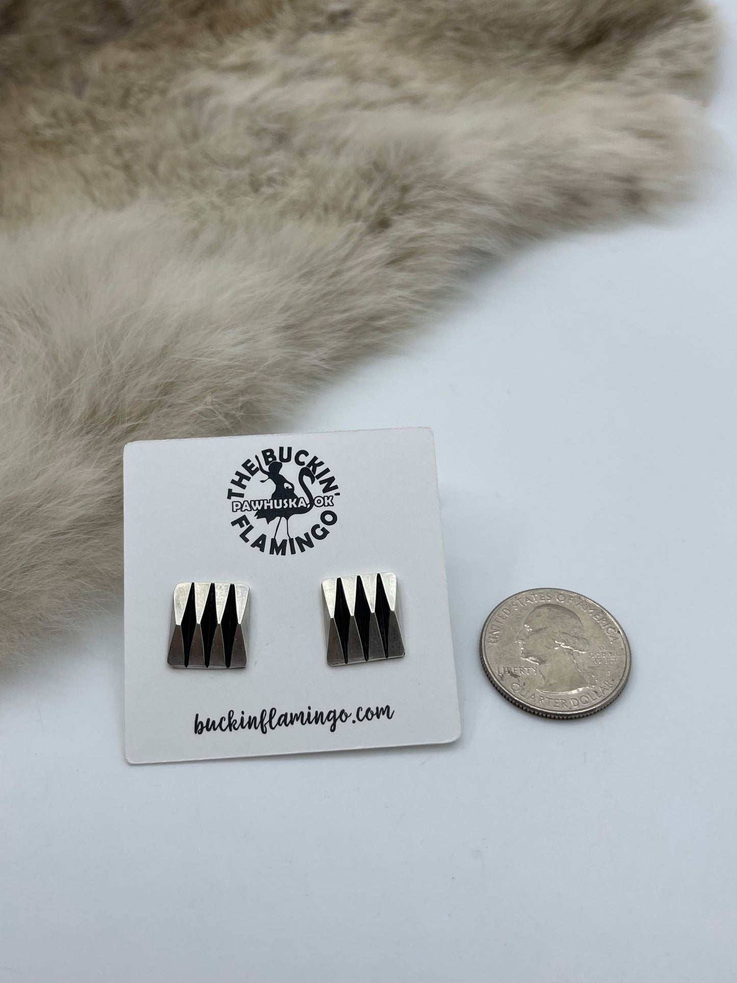 Square Silver Post at Top Earrings by L. Tahe, Navajo