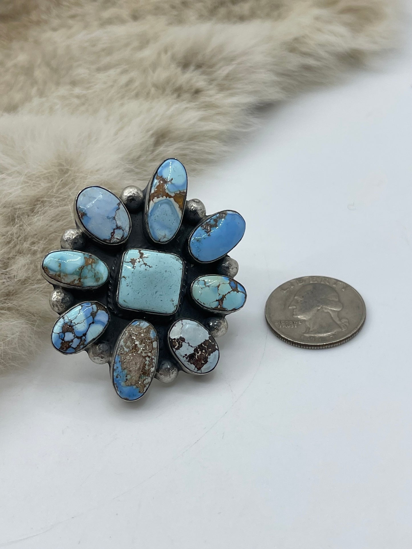 Adjustable (6.0-11.0) Golden Hills Cluster Ring by Thompson Piaso, Navajo