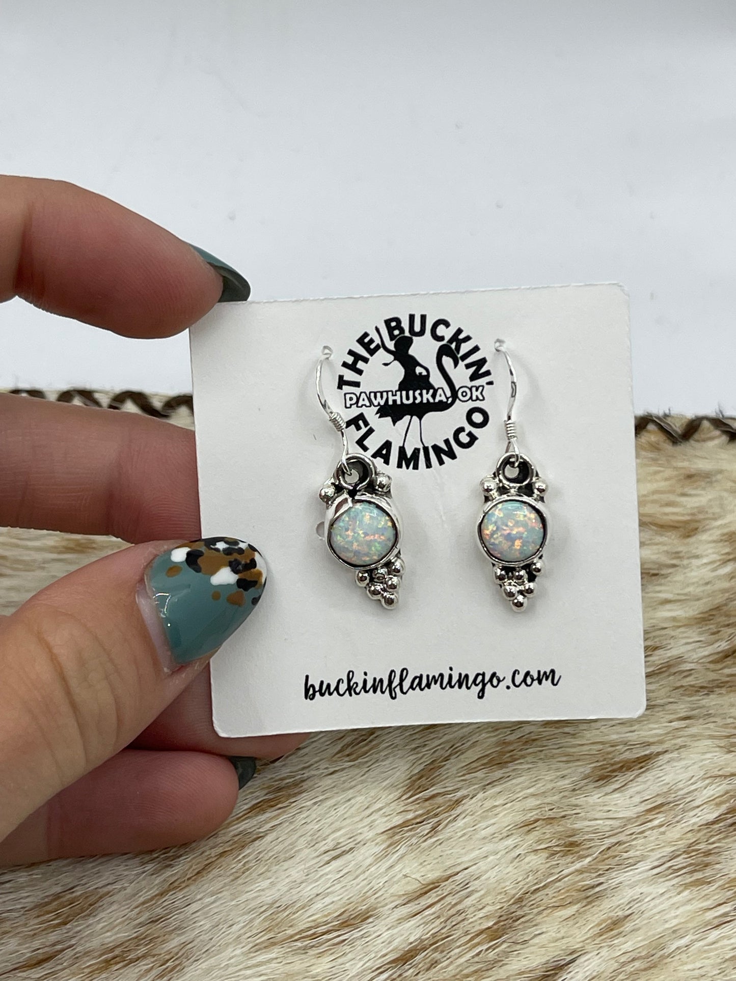 White Opal Dangle Earrings by Jerryson Henio, Navajo