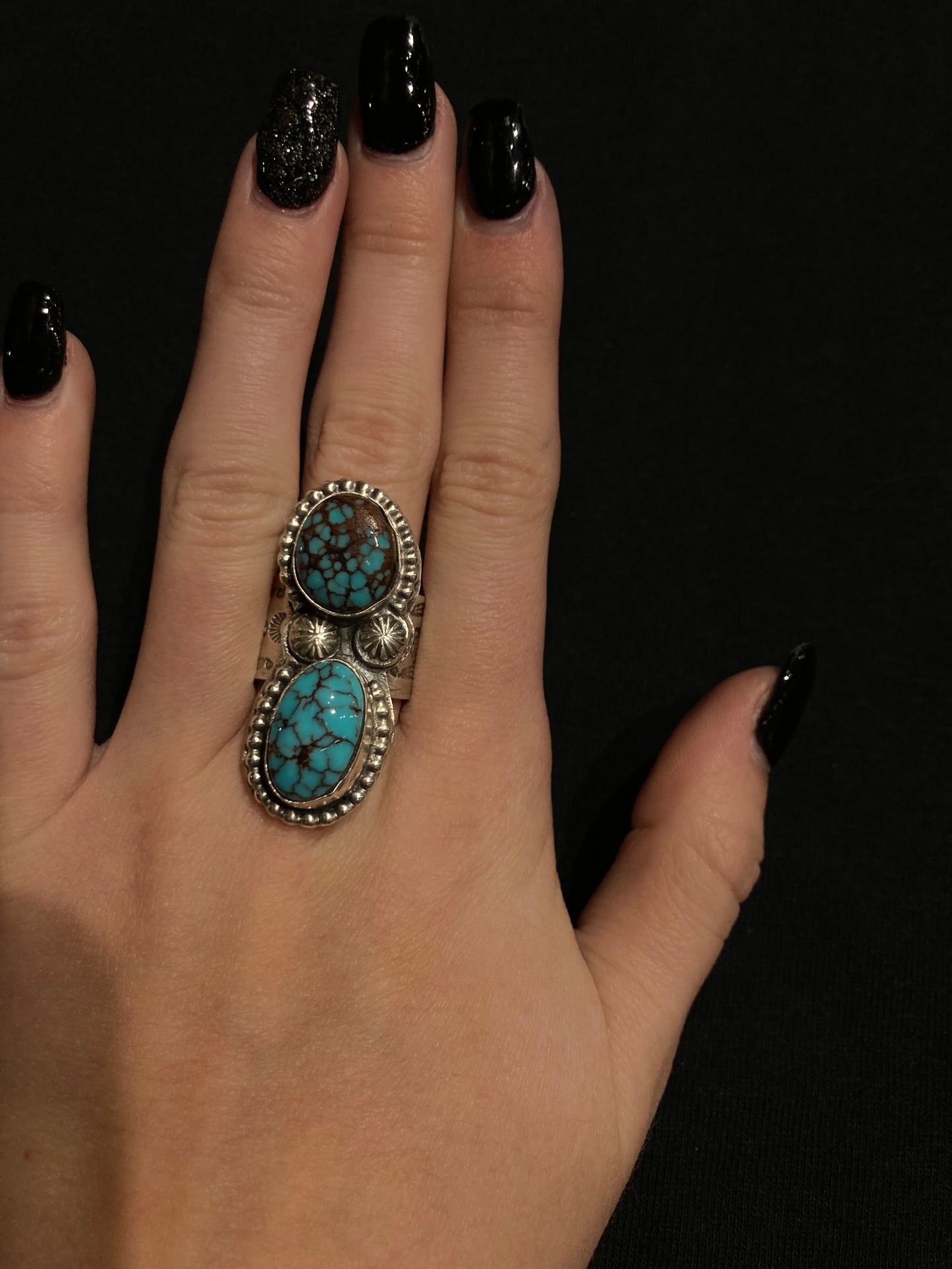 7.5 2 Stone Egyptian Turquoise Ring by Boyd Ashley, Navajo