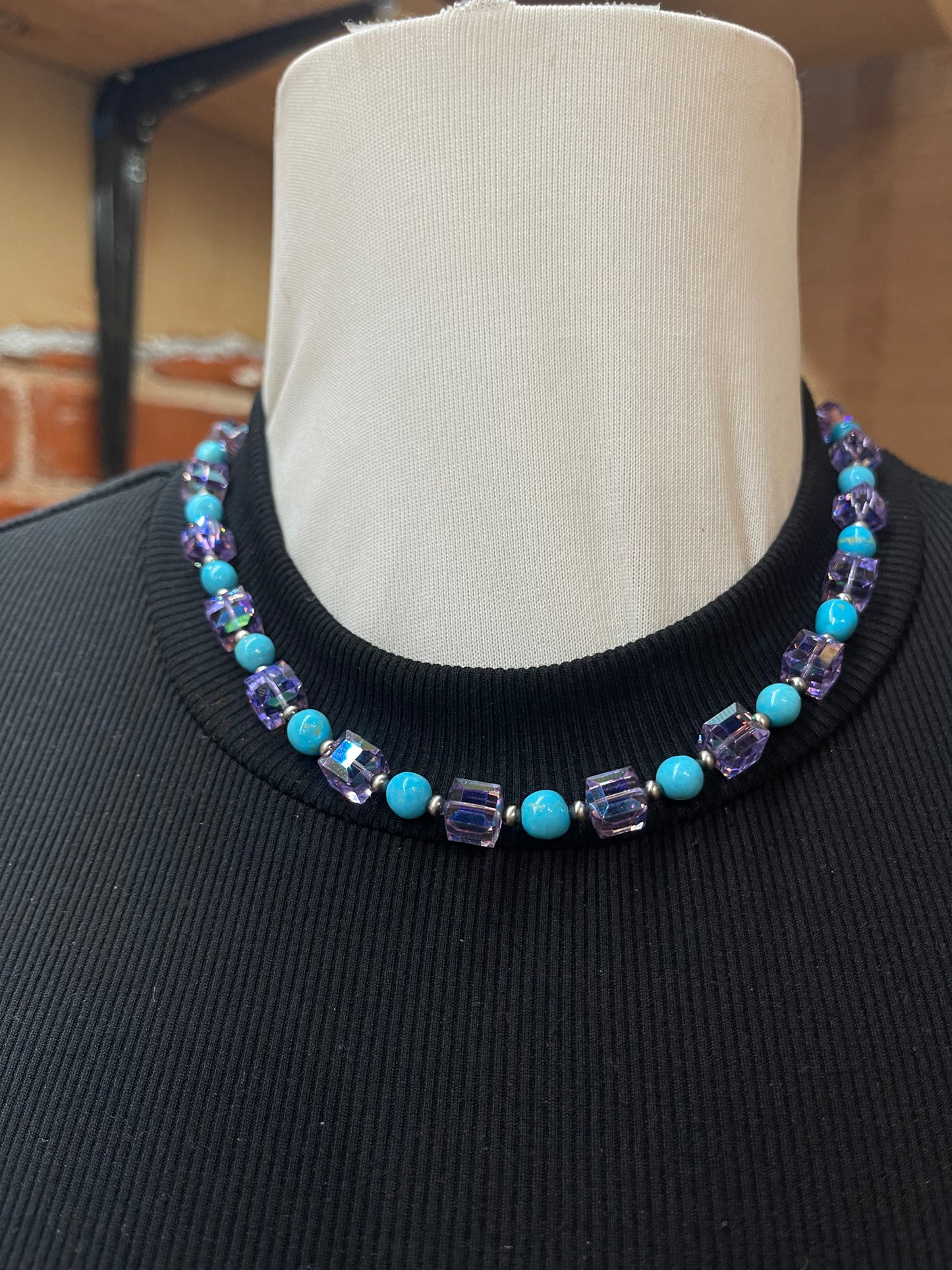 LOT 72 B 8/2 18" Swarovski Crystals and Sleeping Beauty Turquoise Necklace