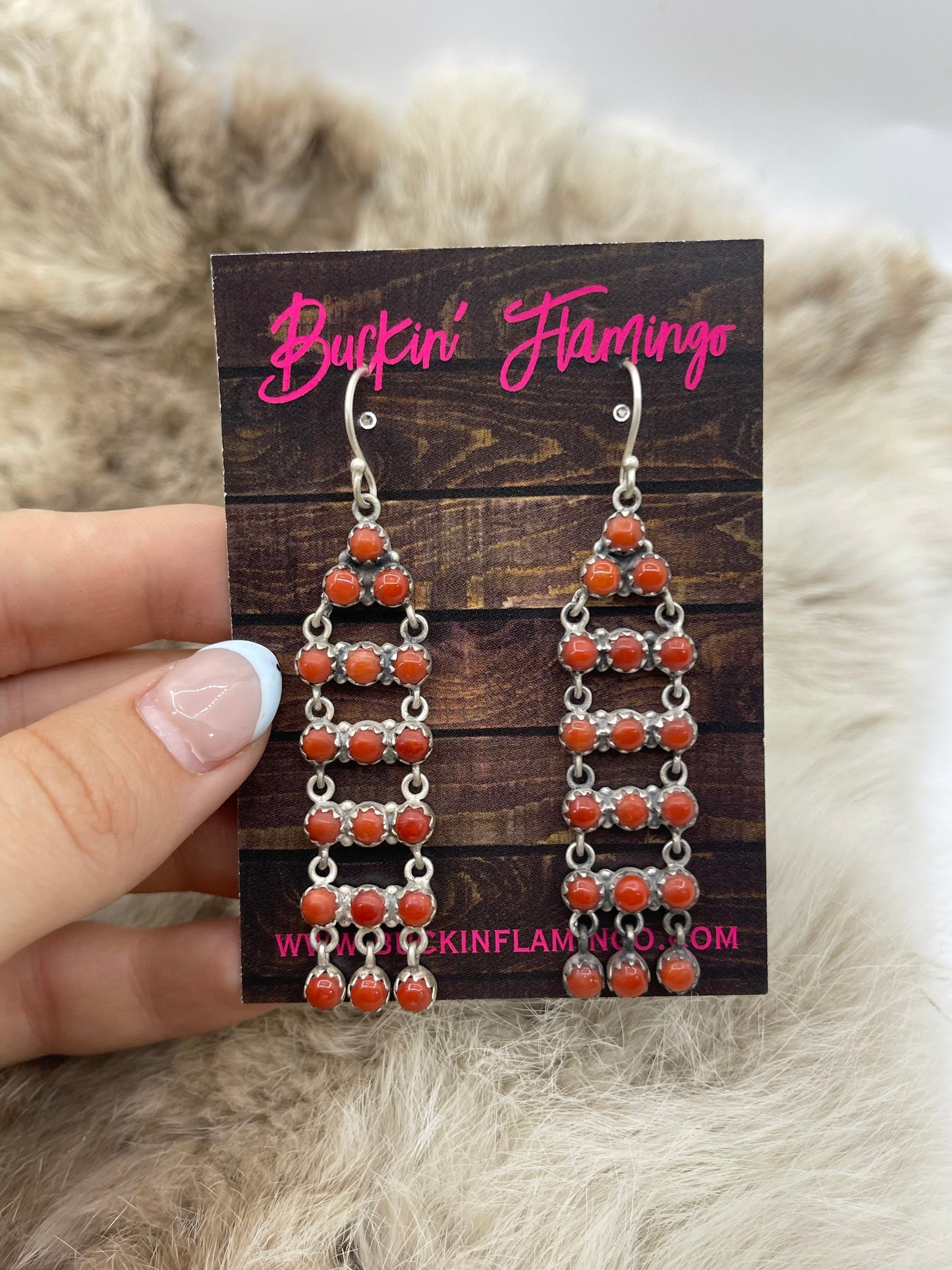 Matte Chandelier Earrings Red Coral