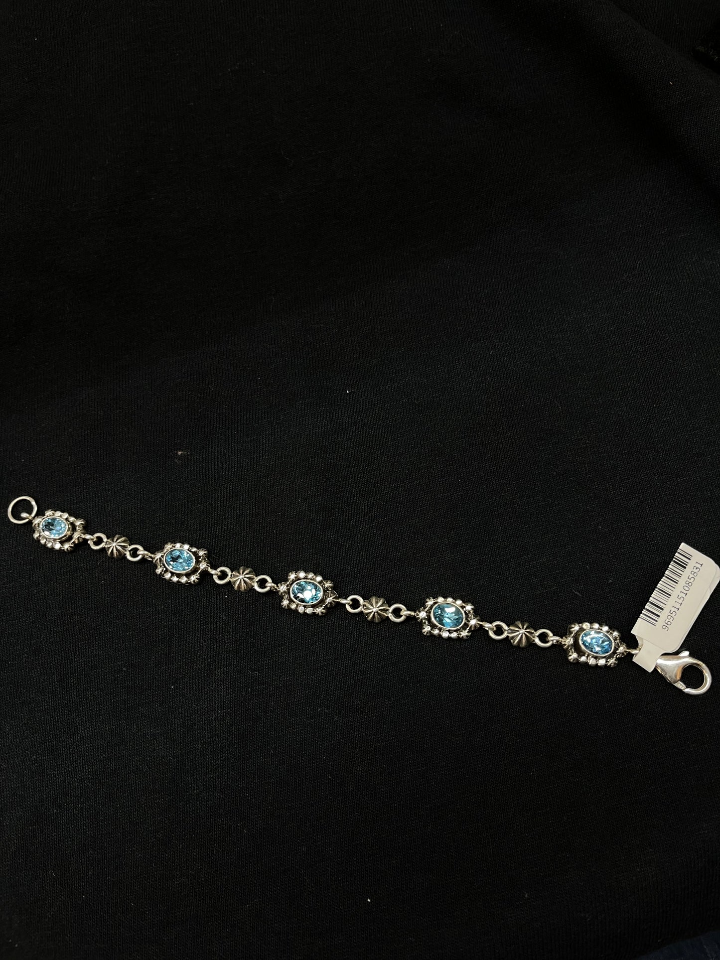 6 3/4" Blue Topaz Linked Bracelet by Running Bear, Navajo